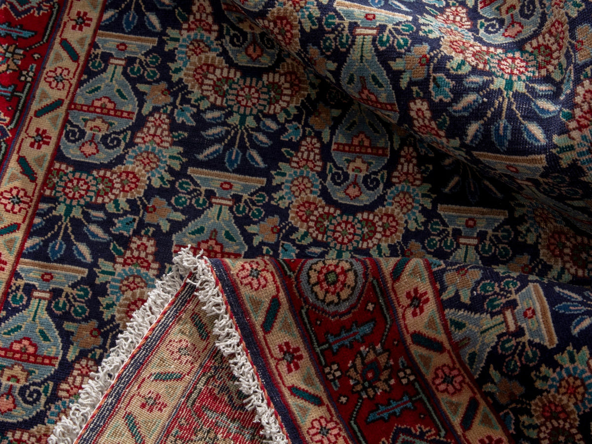 Persian Tabriz accent rug in navy and deep red, view 17 of 18