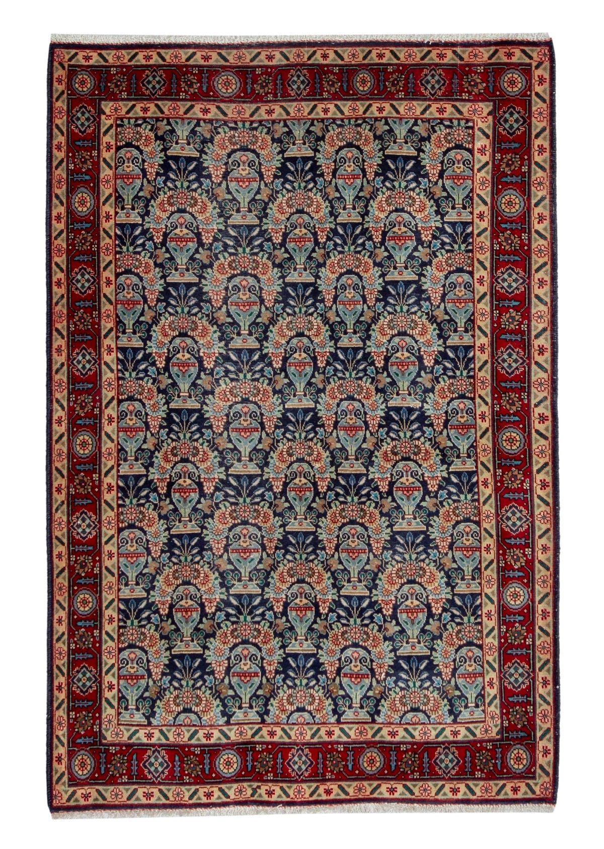 Persian Tabriz accent rug in navy and deep red, view 2 of 18