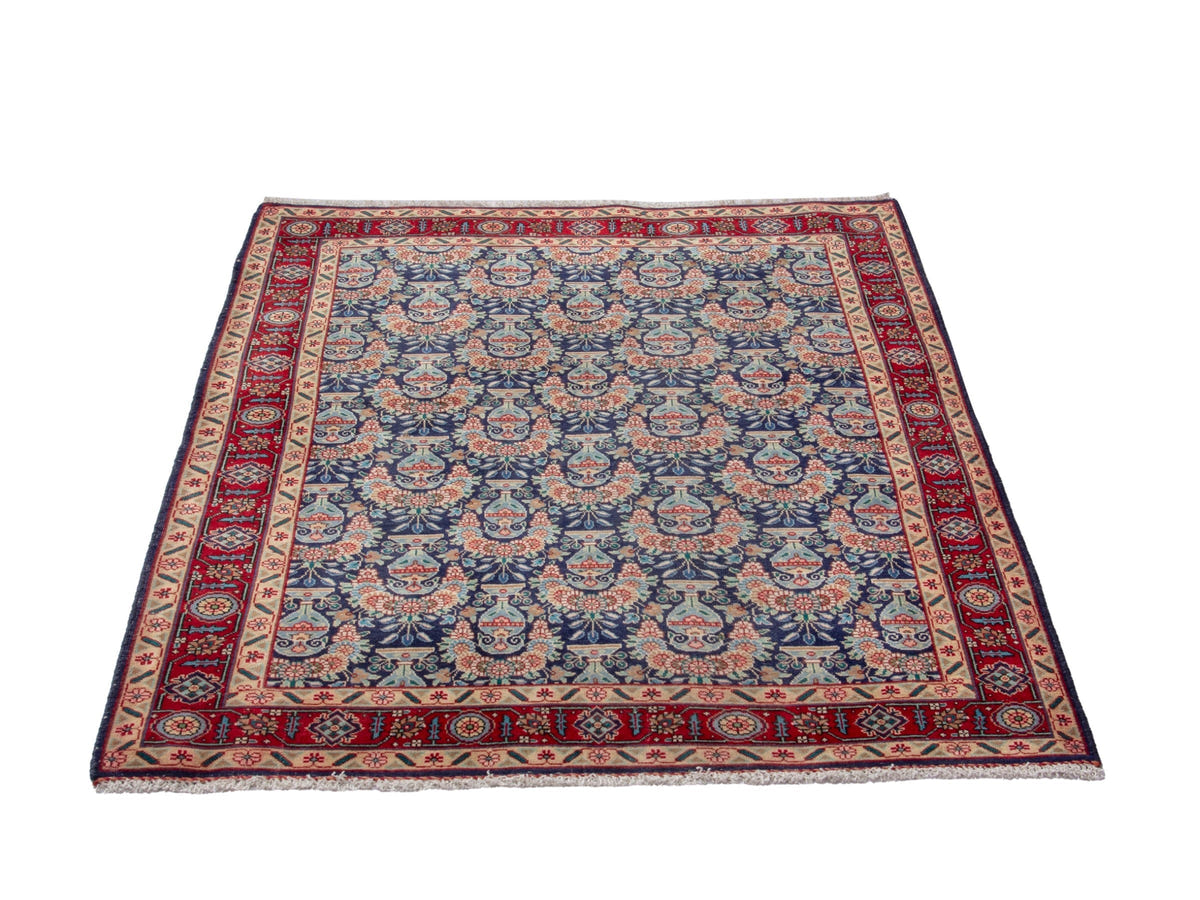 Persian Tabriz accent rug in navy and deep red, view 4 of 18