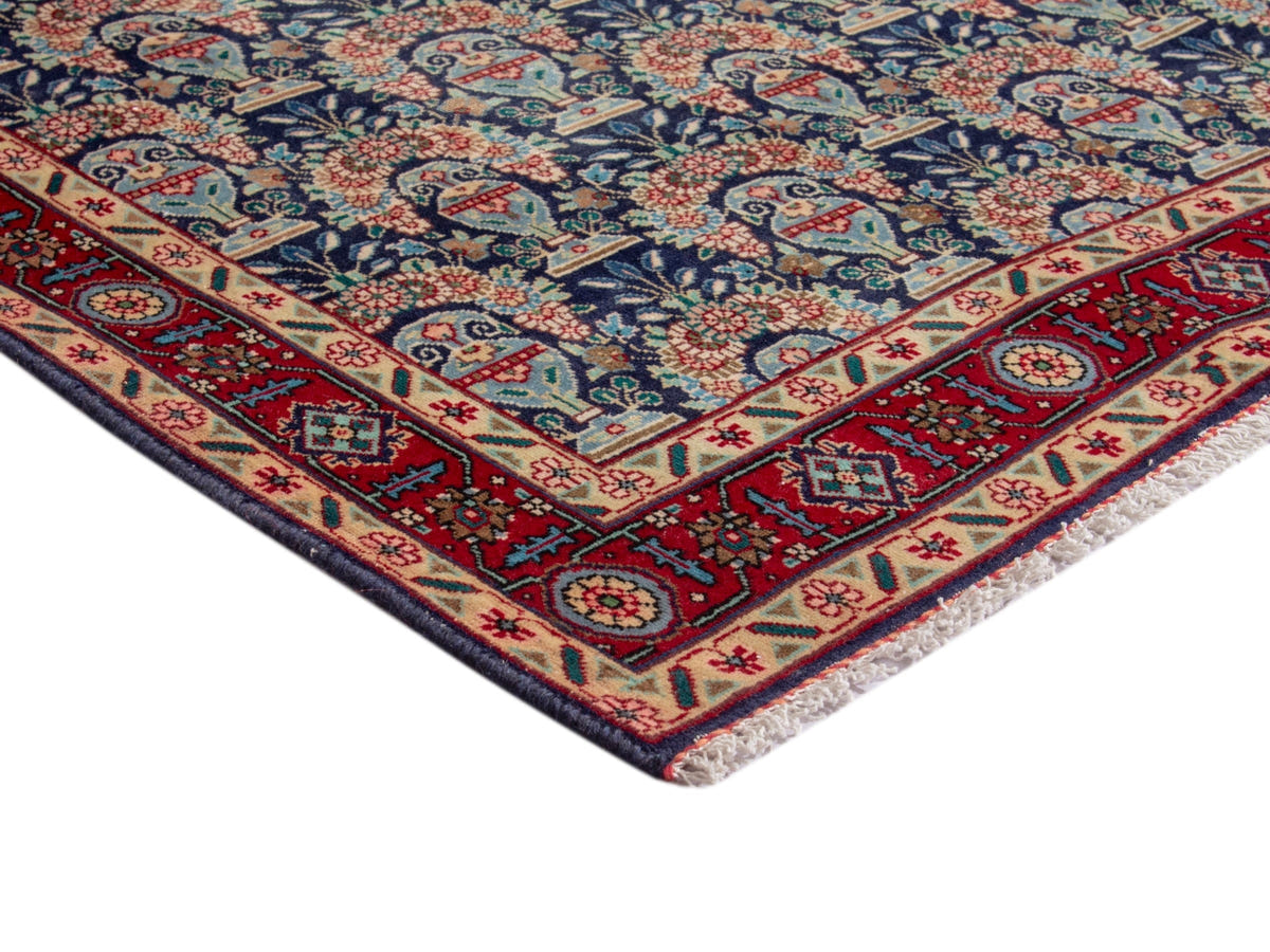 Persian Tabriz accent rug in navy and deep red, view 7 of 18