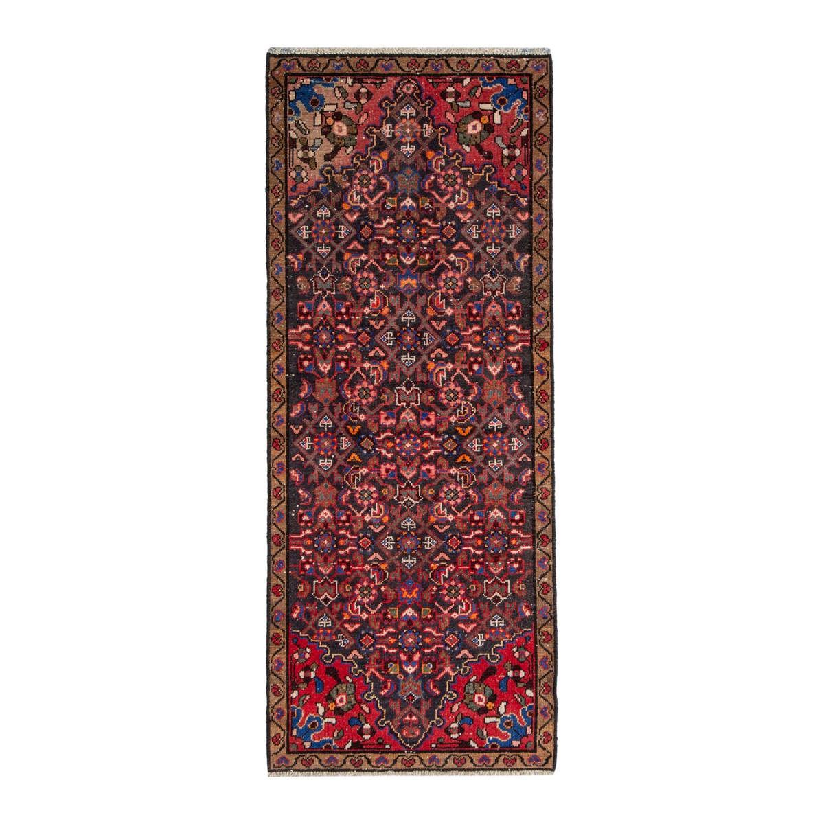 Persian Hamadan runner rug in deep red and dark brown, 2'3" x 5'7"