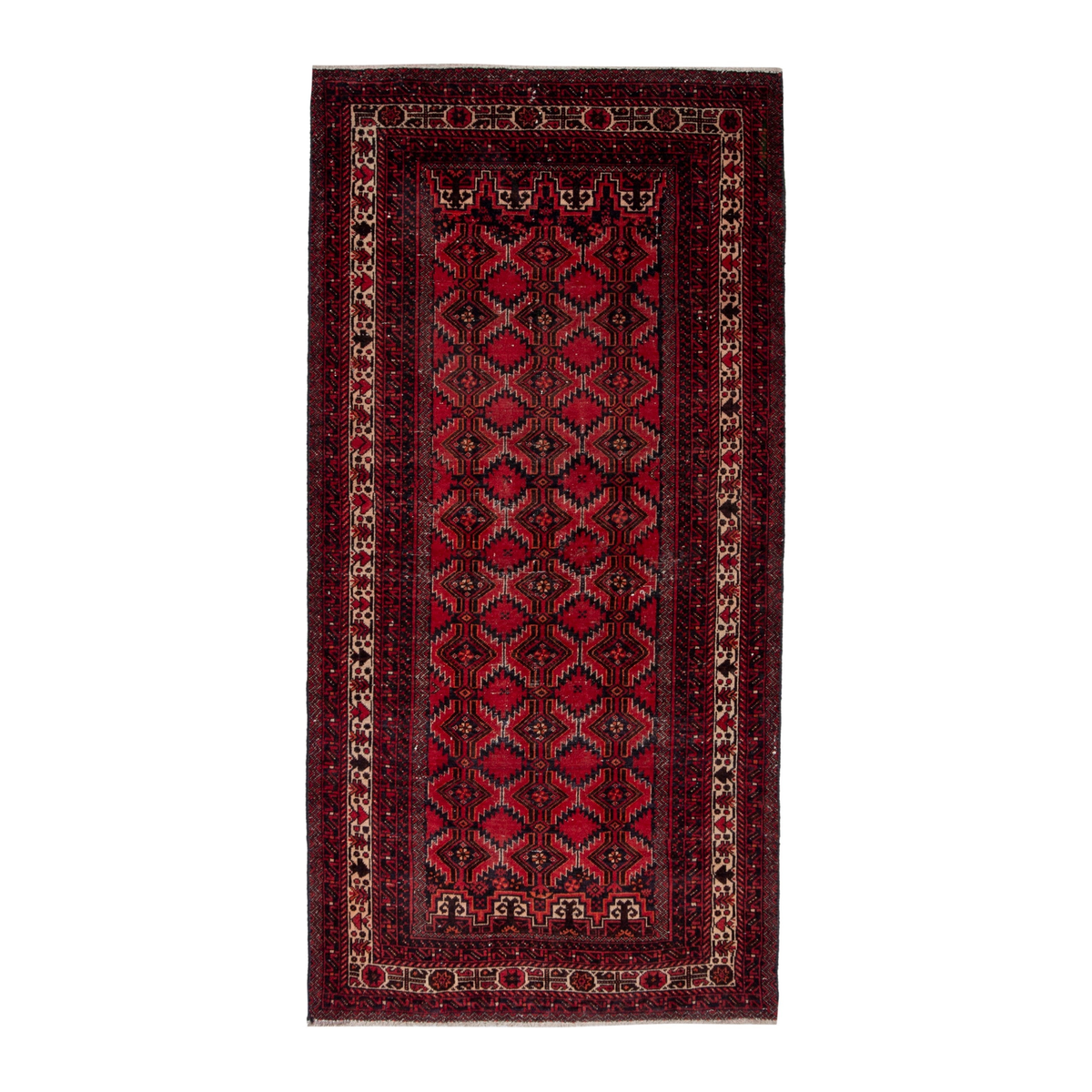 Persian Baluch accent rug in burgundy and deep red, 3'1" x 6'