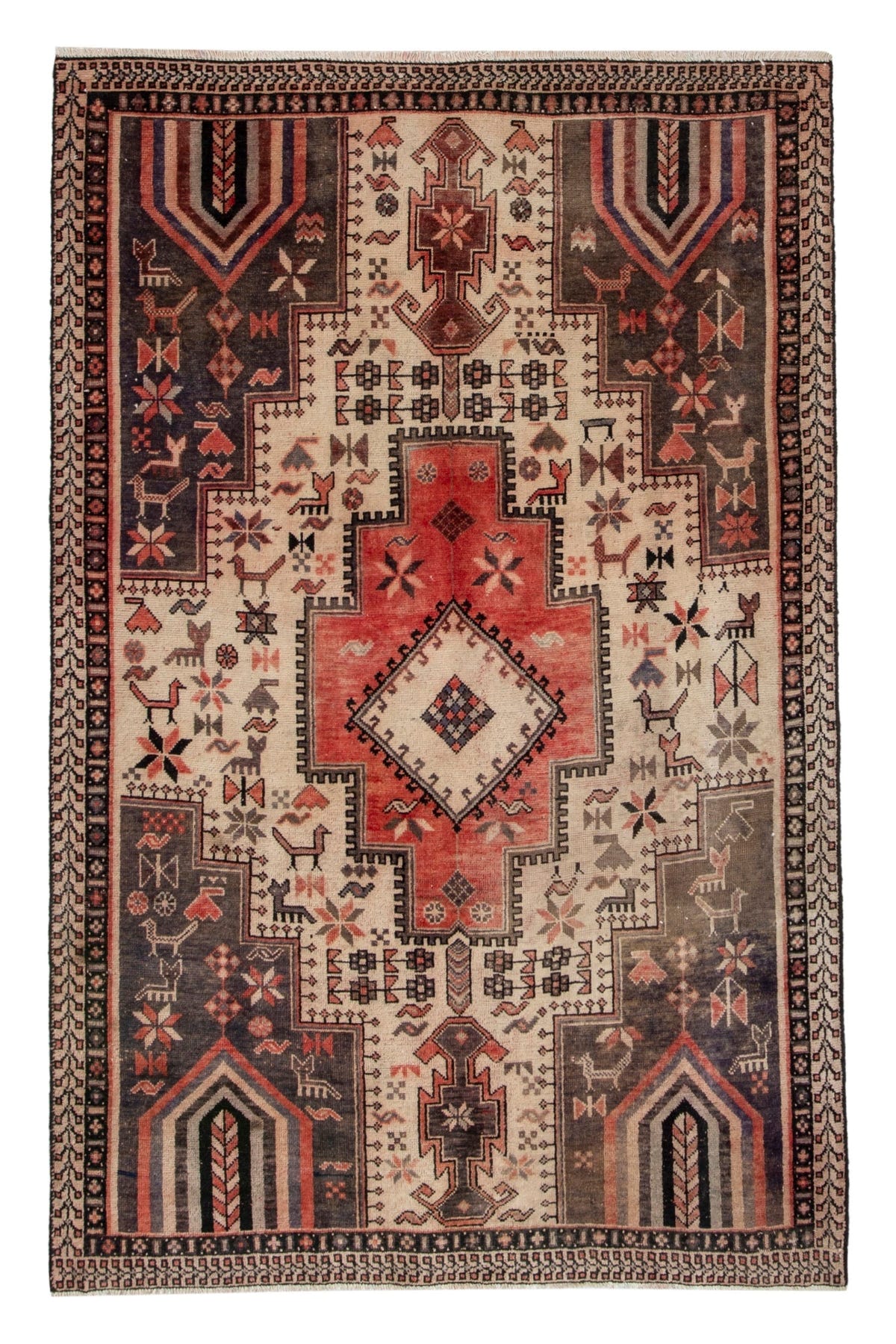 Persian Sirjan accent rug in cream and faded red, view 2 of 20