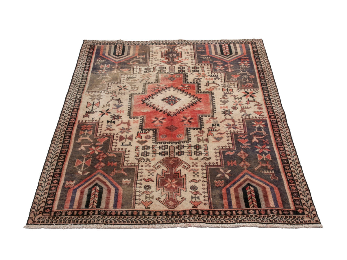 Persian Sirjan accent rug in cream and faded red, view 4 of 20