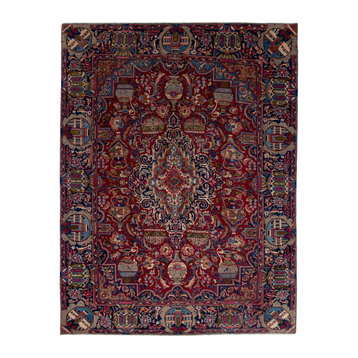 Persian Kashmar oversized rug in deep red and burgundy, 9'11" x 13'