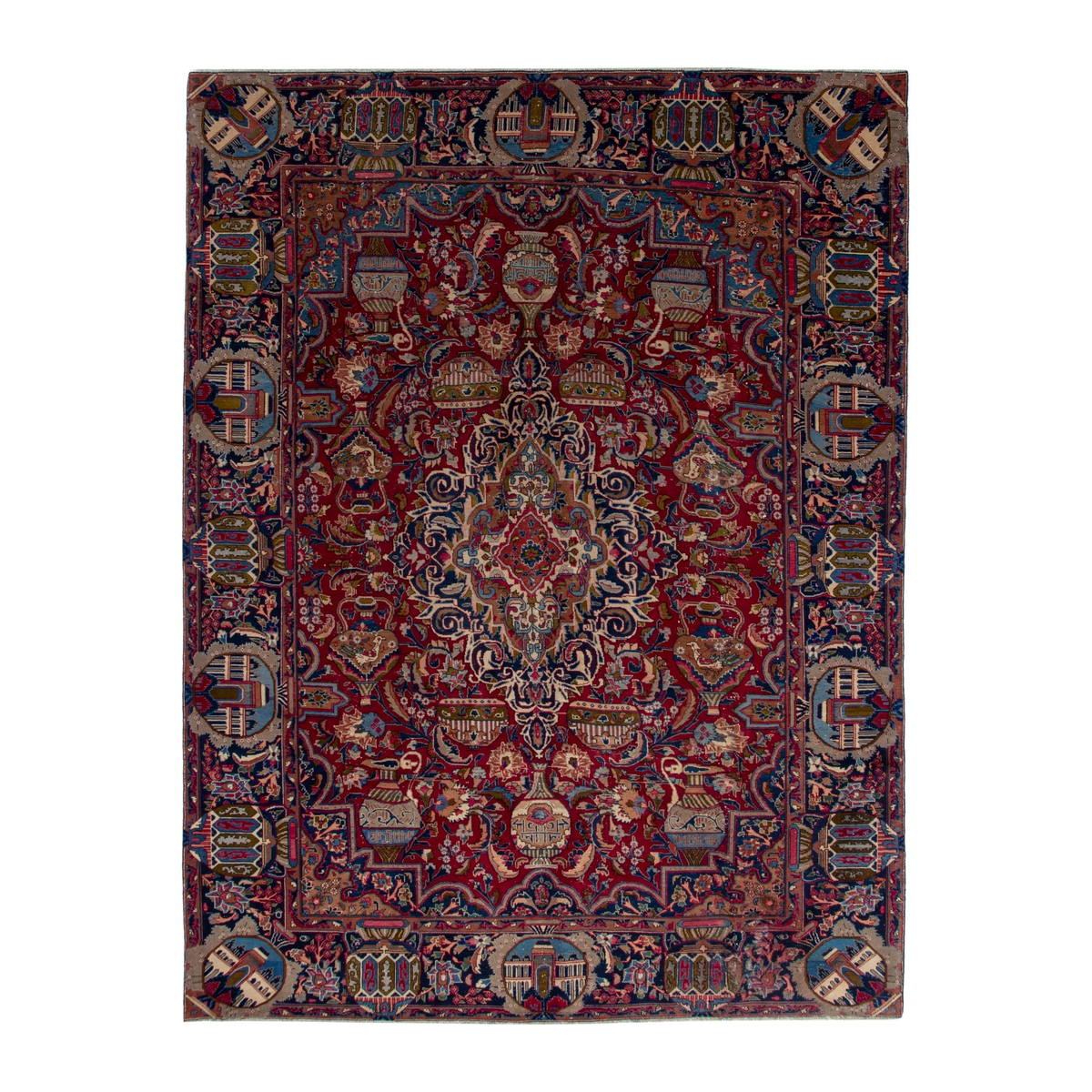 Persian Kashmar oversized rug in deep red and burgundy, 9'11" x 13'