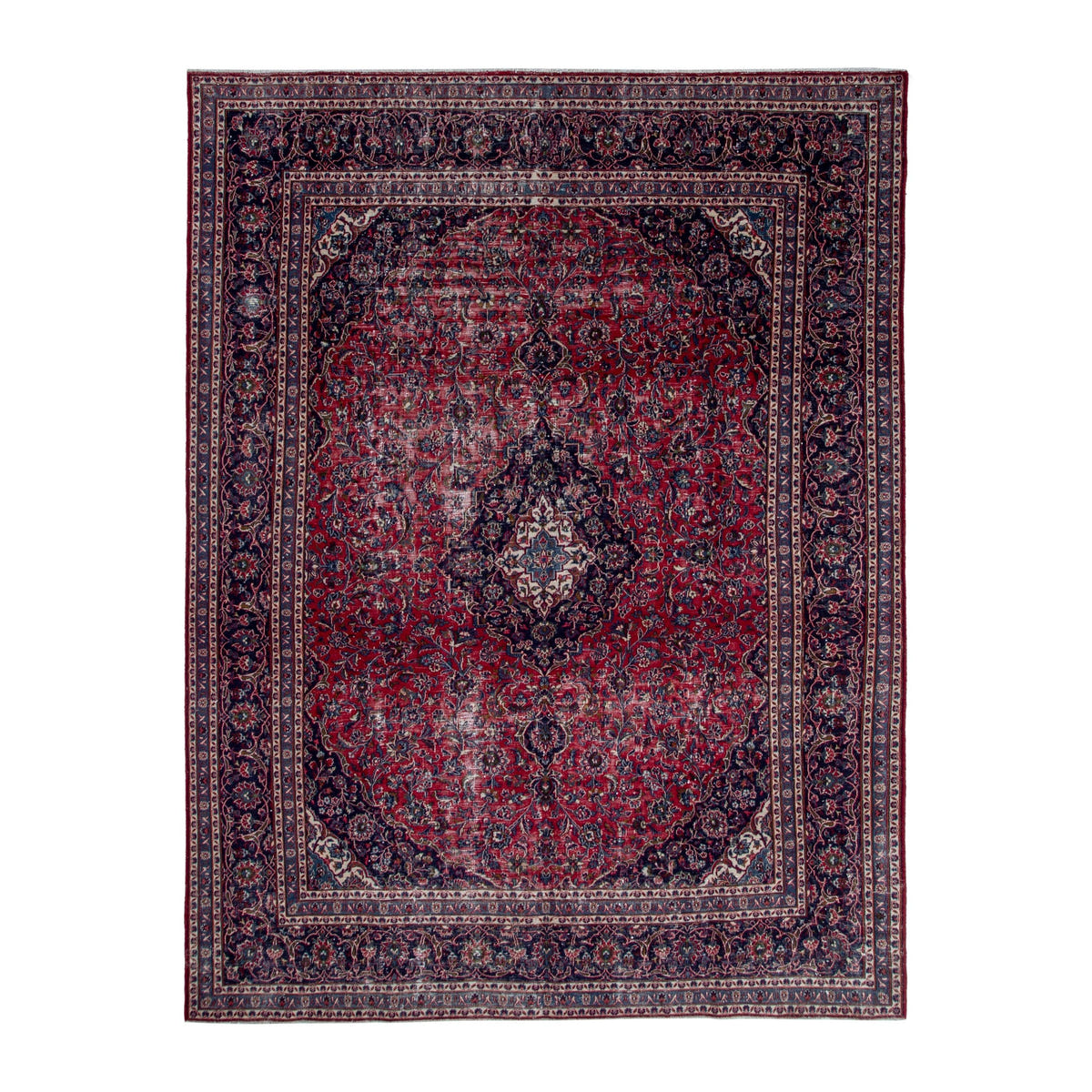 Persian Mashhad oversized rug in burgundy and navy, 9'10" x 12'6"