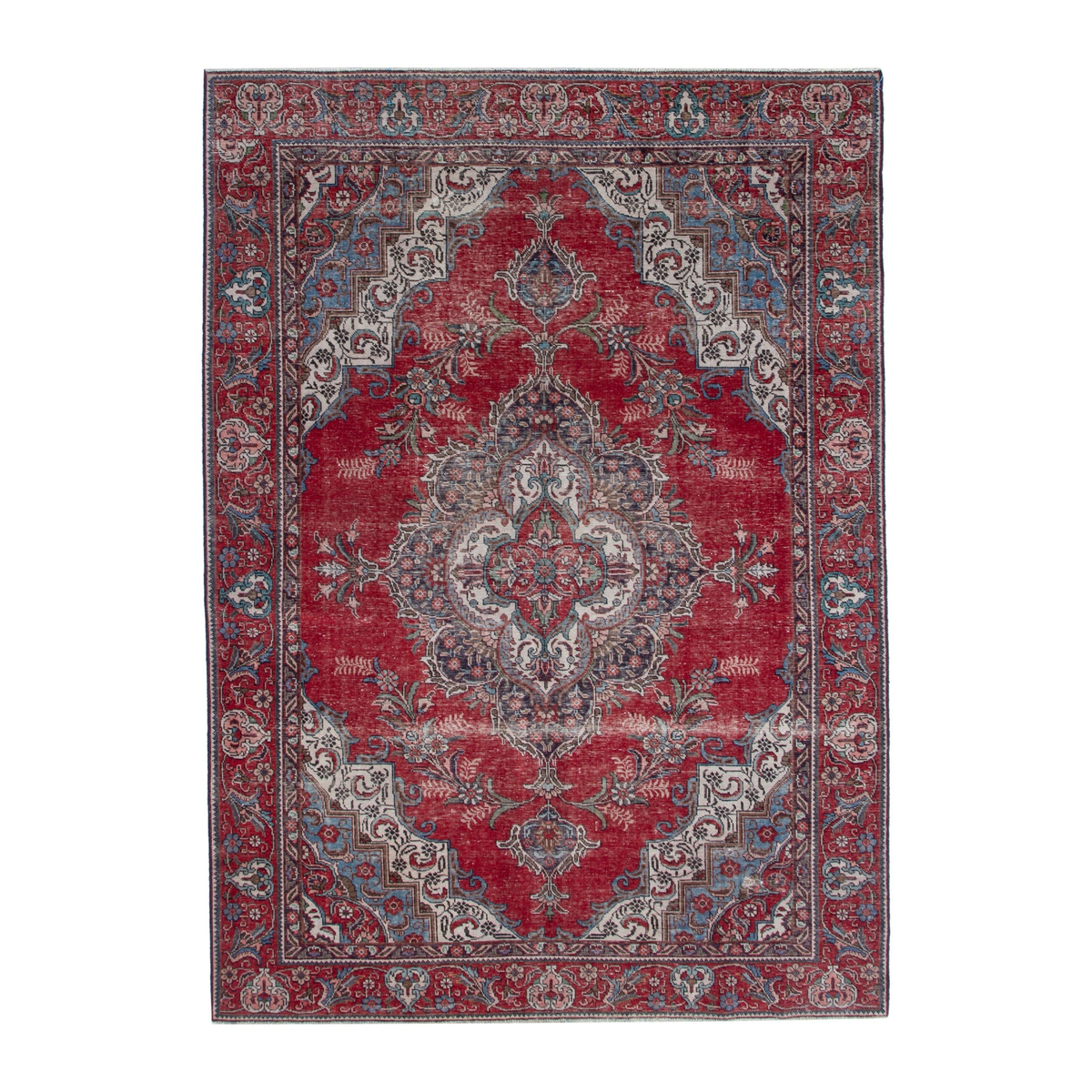 Persian Tabriz oversized rug in deep red and faded red, 7'9" x 11'
