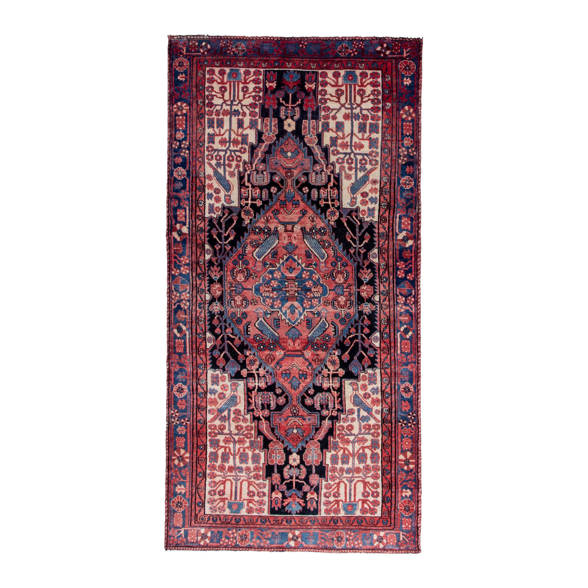 Persian Nahavand area rug in terracotta and dark blue, 4'11" x 10'6"
