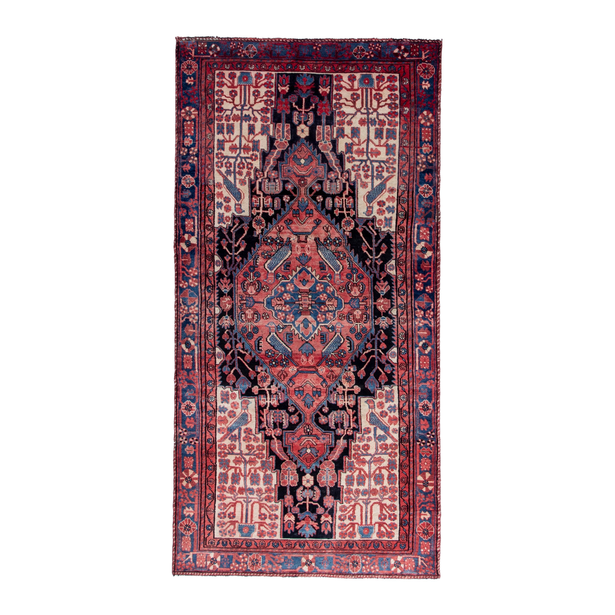 Persian Nahavand area rug in terracotta and dark blue, 4'11" x 10'6"