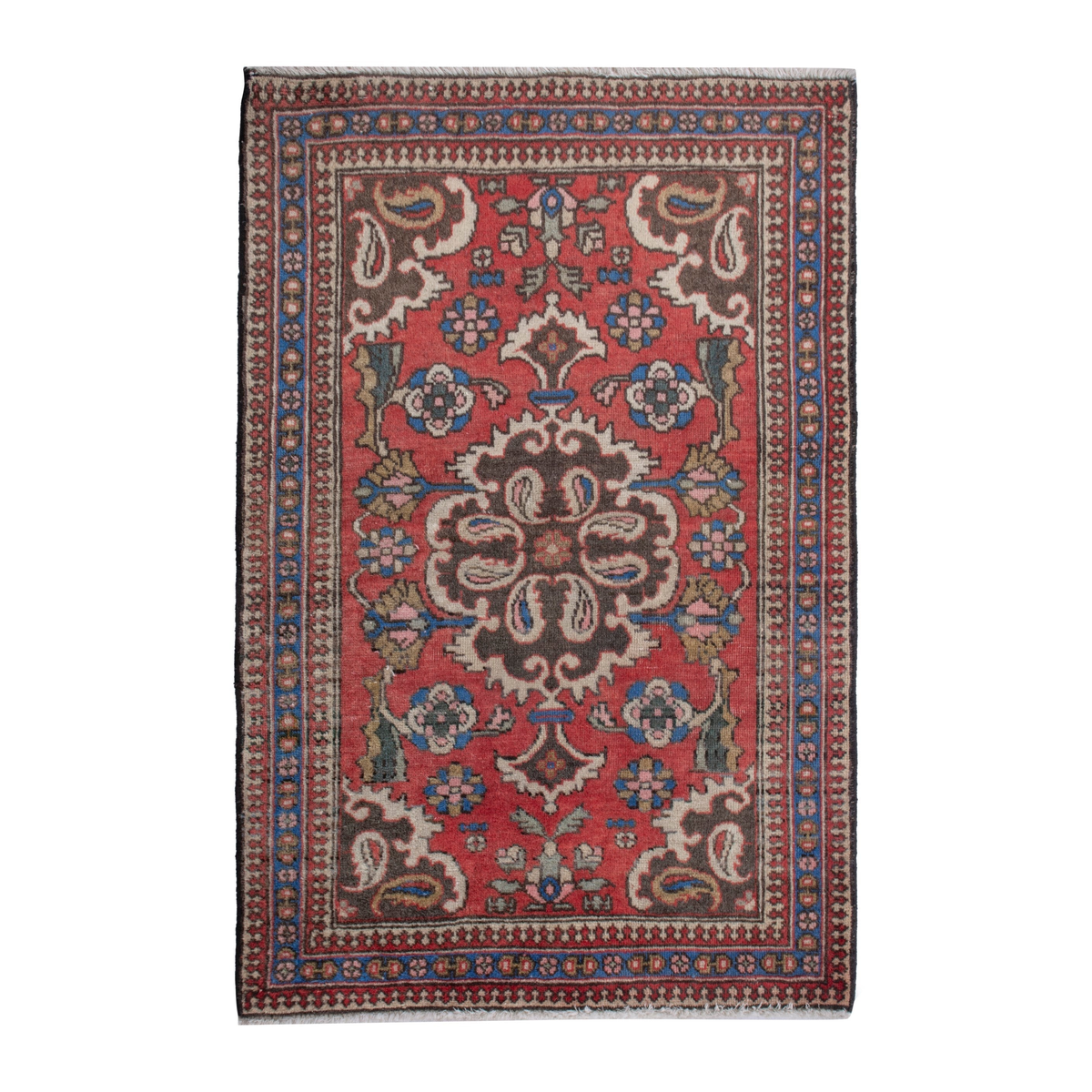 Persian Bijar accent rug in deep red and dark blue, 2'4" x 3'2"