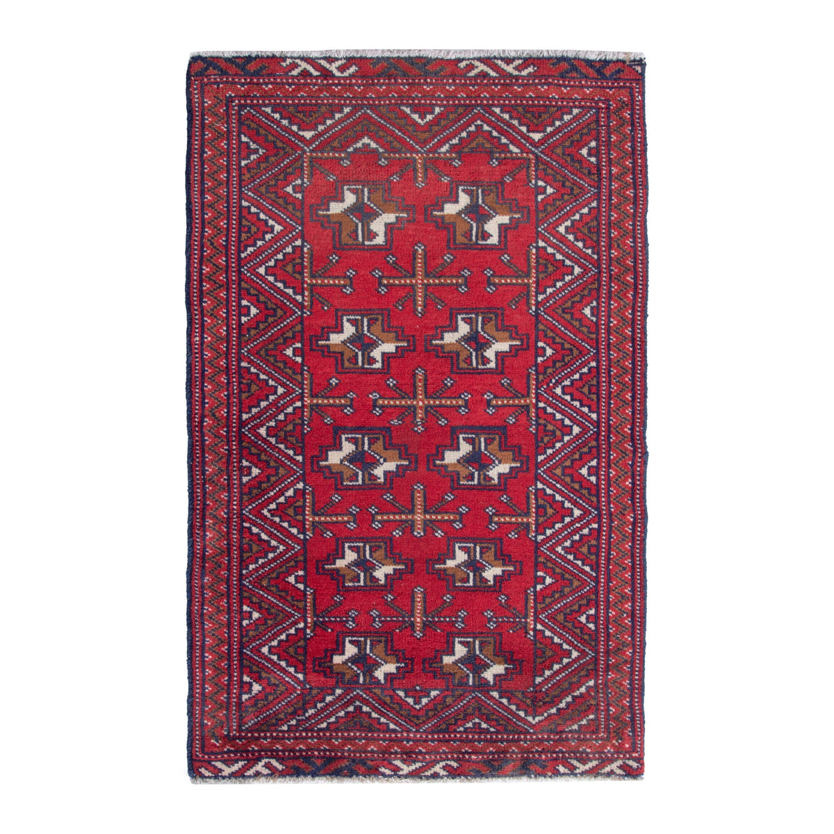 Persian Torkaman accent rug in deep red and off-white, 2' x 3'1"