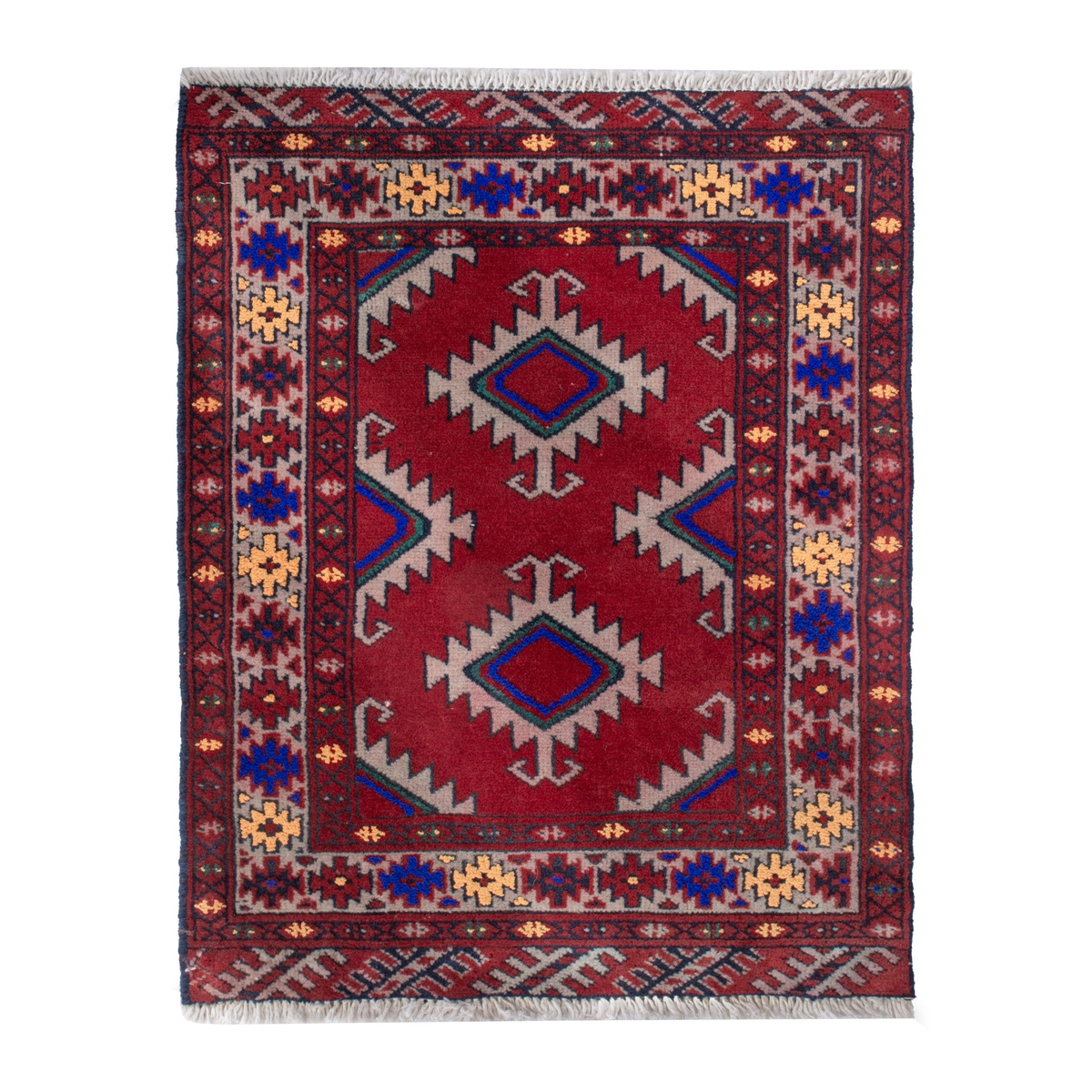 Persian Torkaman accent rug in deep red and burgundy, 2' x 2'7"