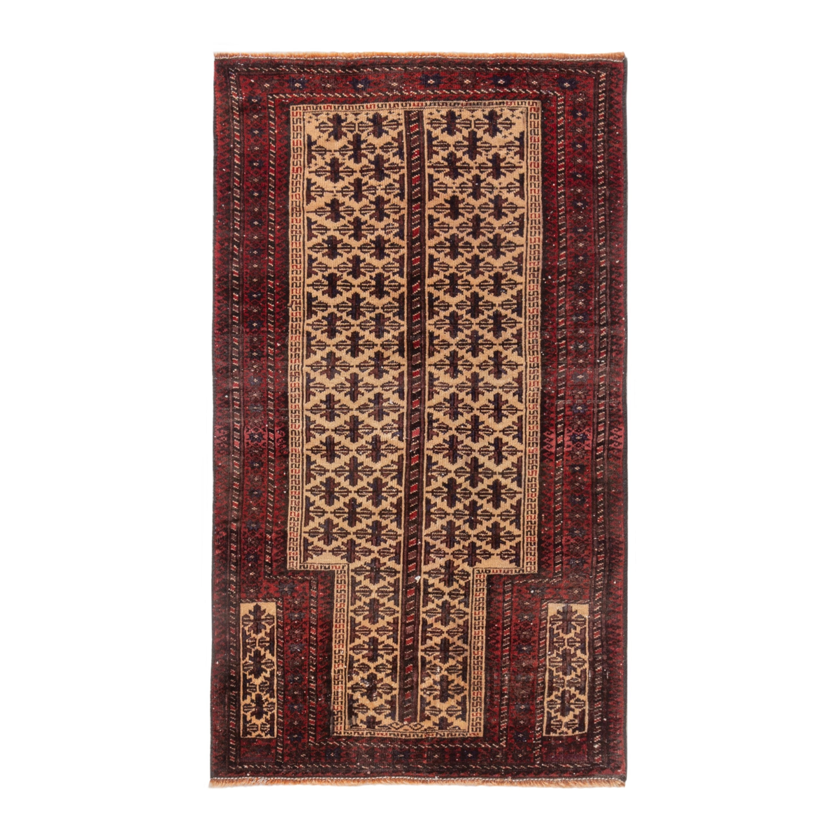 Persian Baluch accent rug in cream and burgundy, 2'6" x 4'6"