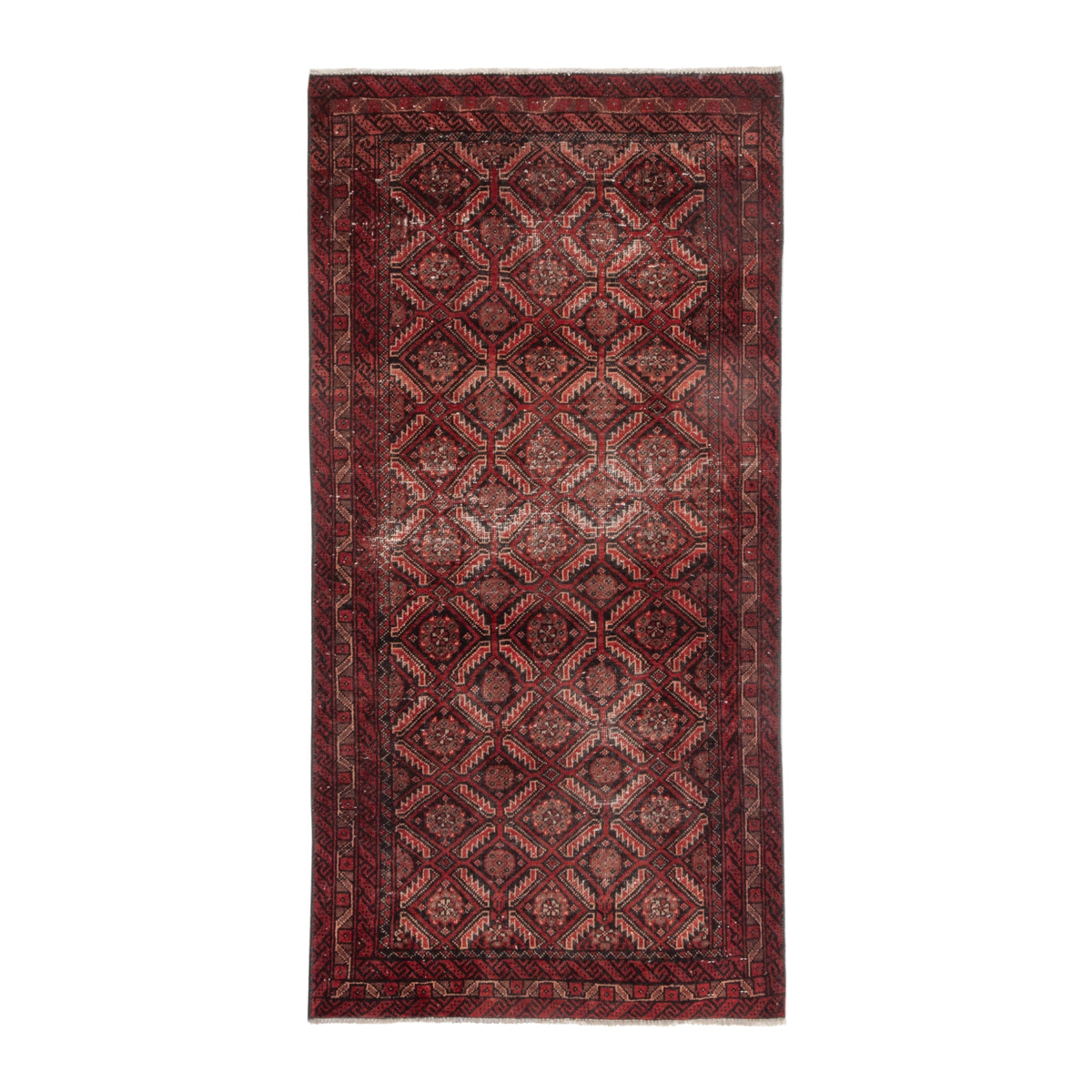 Persian Baluch accent rug in burgundy and deep red, 2'10" x 5'8"