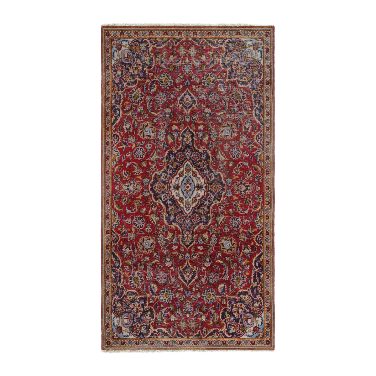Persian Kashan accent rug in deep red and navy, 3'5" x 6'3"