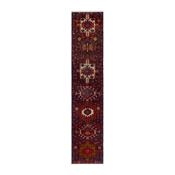 Persian Gharajeh runner rug in deep red and cream, 1'7" x 7'4"