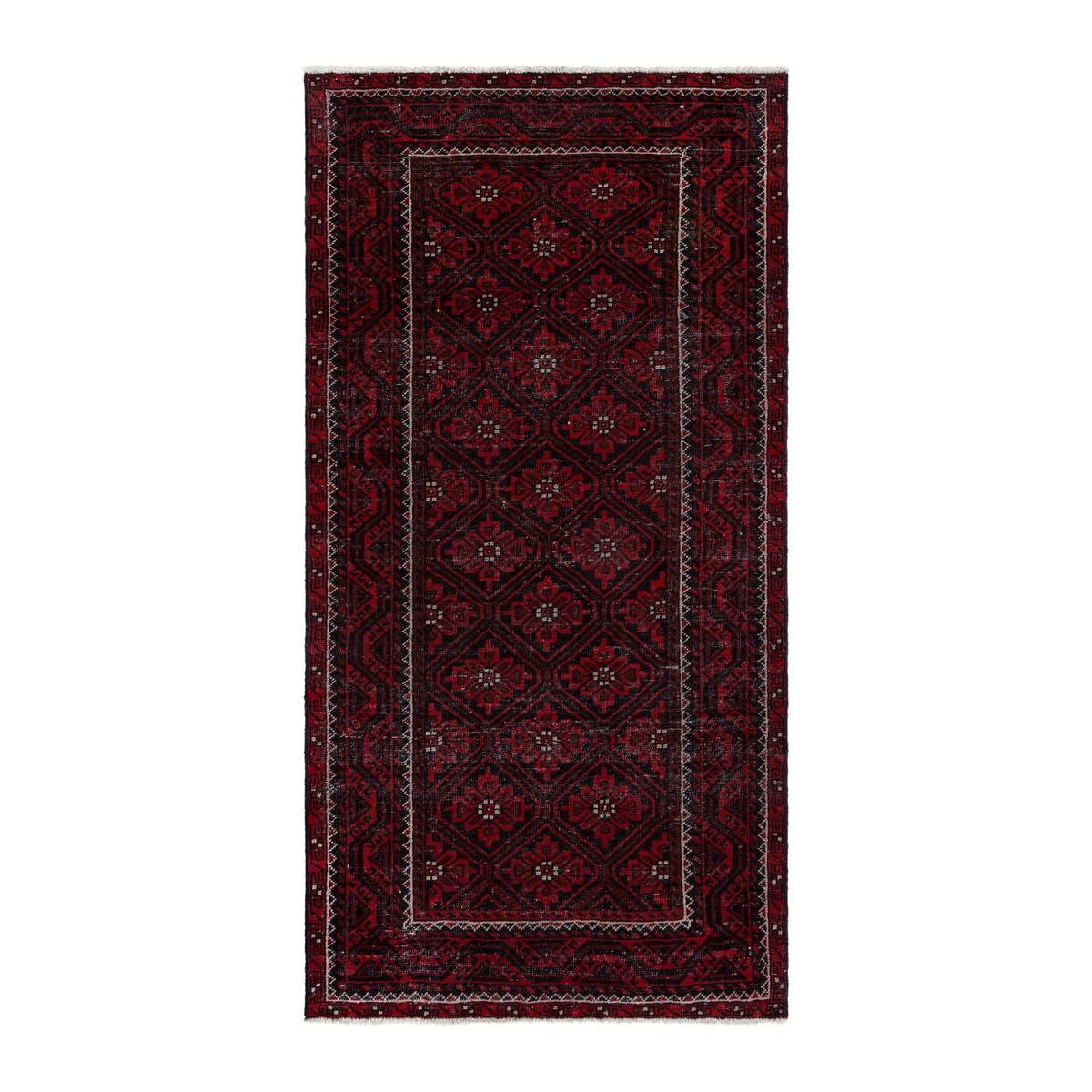 Persian Baluch runner rug in burgundy and deep red, 3'7" x 7'5"