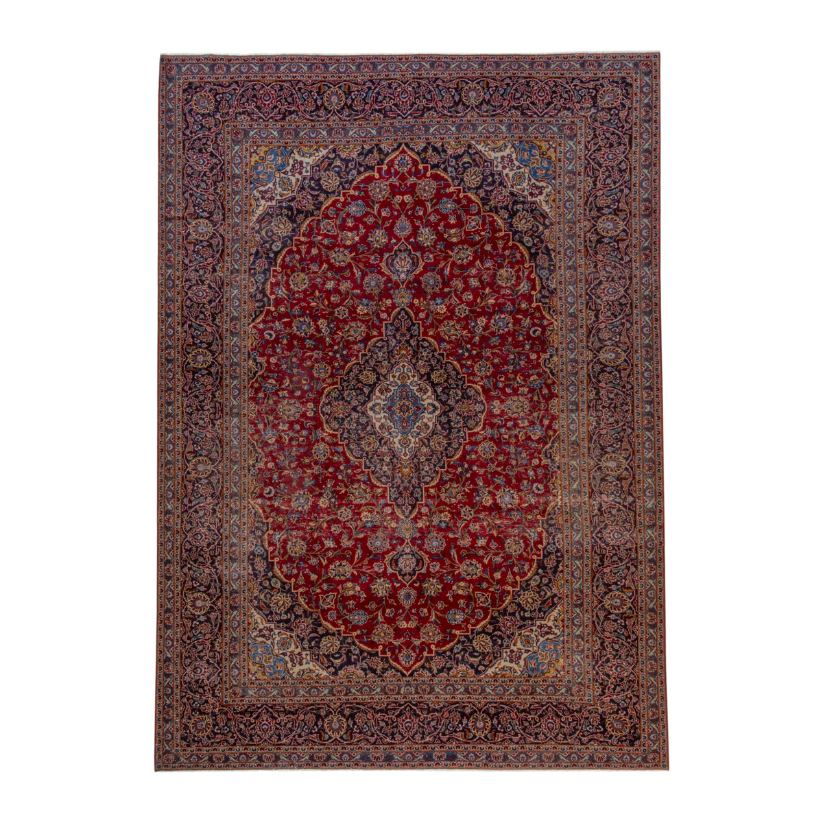 Persian Kashan oversized rug in deep red and dark brown, 9'10" x 13'5"
