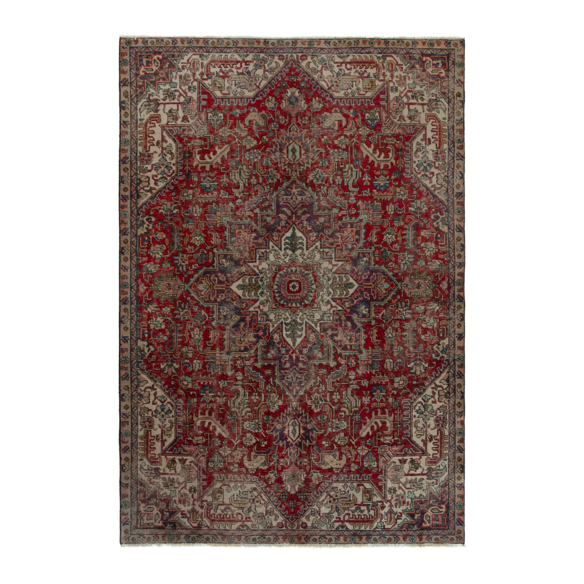 Persian Tabriz oversized rug in deep red and greige, 7'1" x 10'6"
