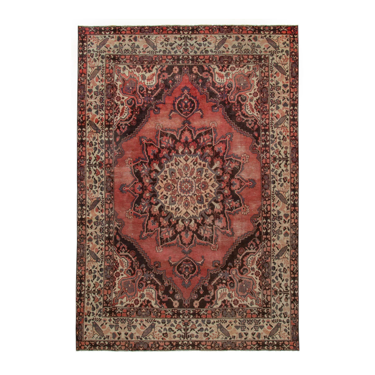 Persian Ferdos area rug in rust and cream, 6'5" x 9'4"