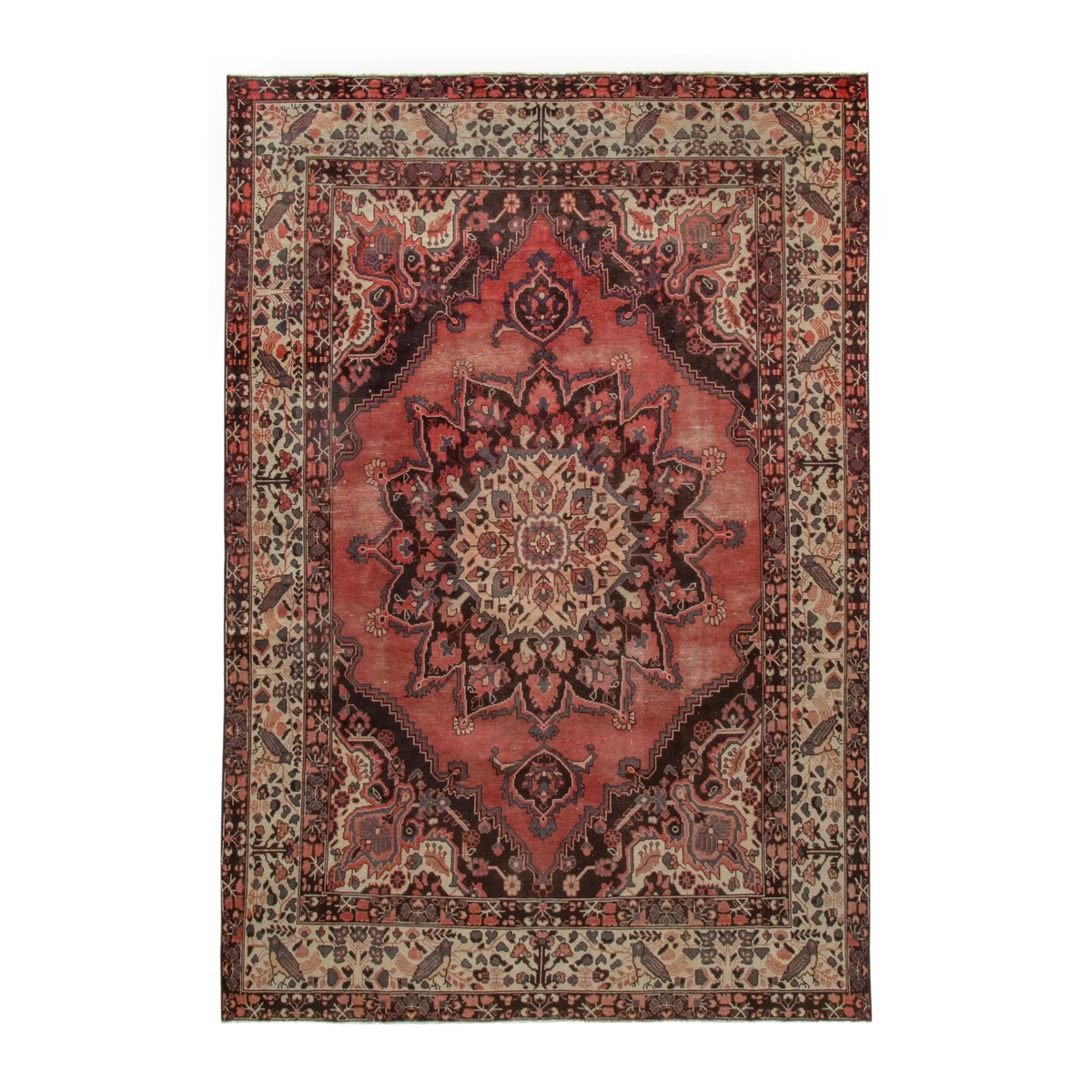 Persian Ferdos area rug in rust and cream, 6'5" x 9'4"