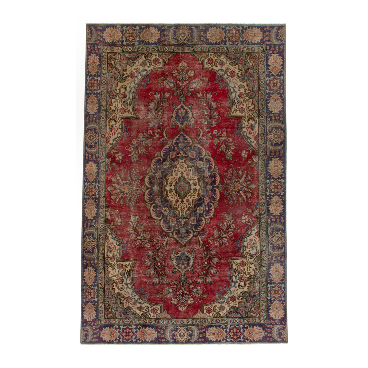 Persian Tabriz area rug in deep red and navy, 6'1" x 9'2"