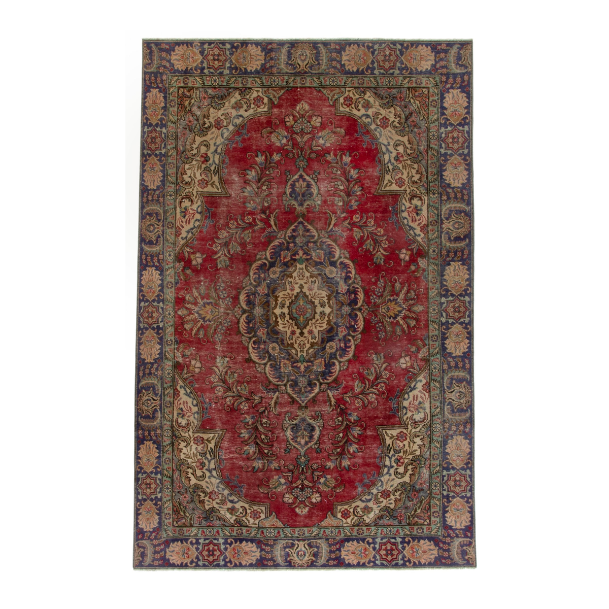 Persian Tabriz area rug in deep red and navy, 6'1" x 9'2"
