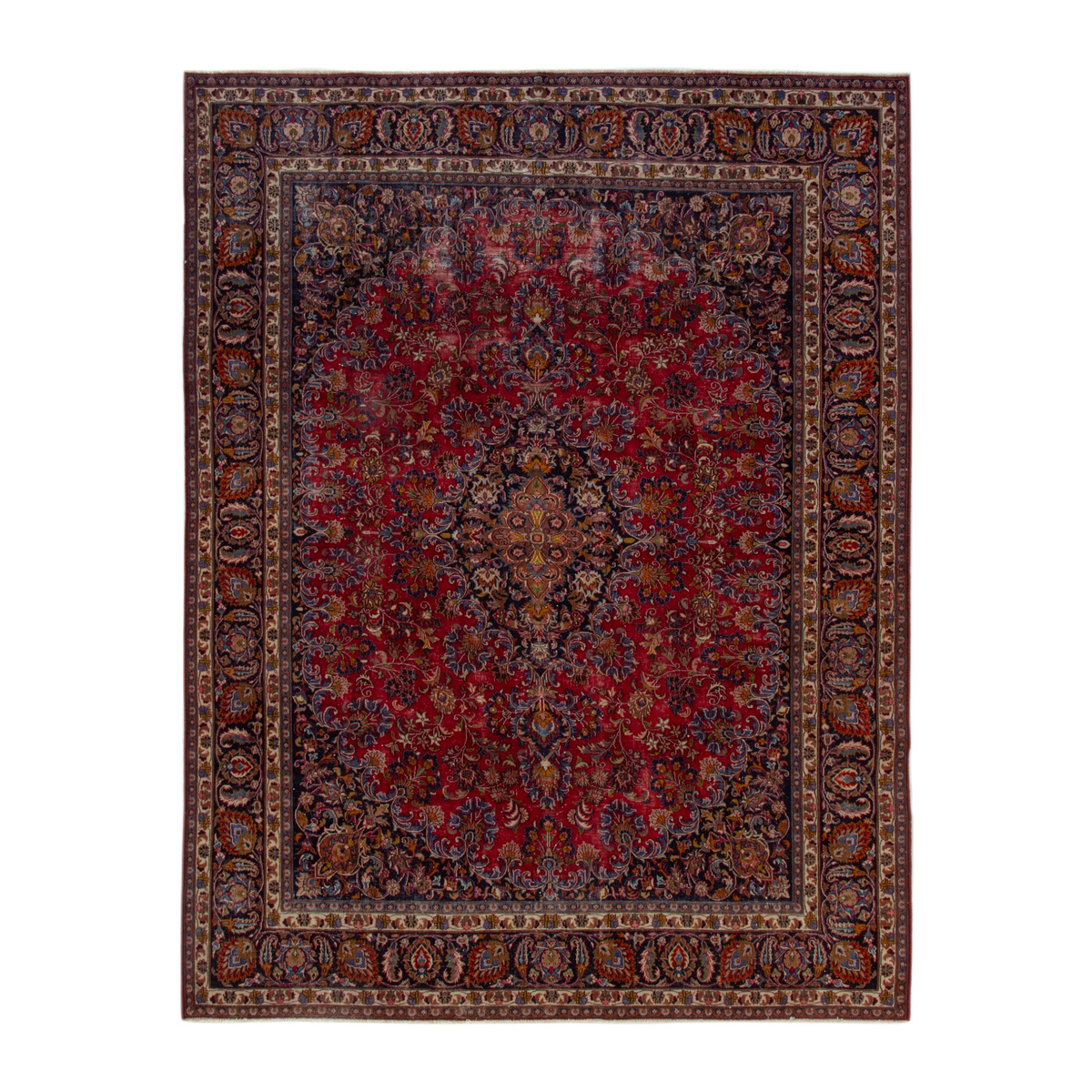 Persian Mashhad oversized rug in deep red and dark brown, 9'8" x 12'6"