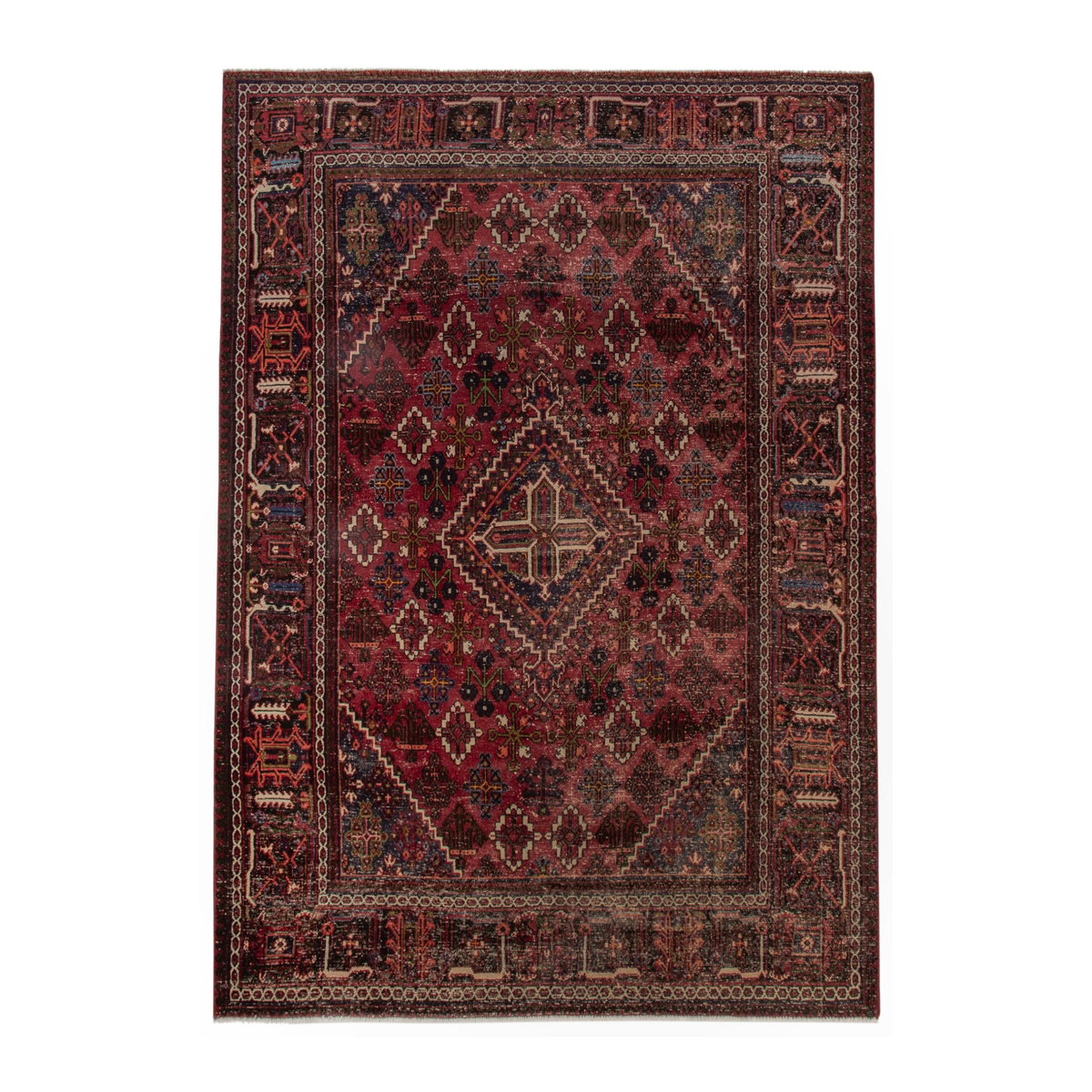 Persian Joshaghan area rug in deep red and burgundy, 7'3" x 10'4"