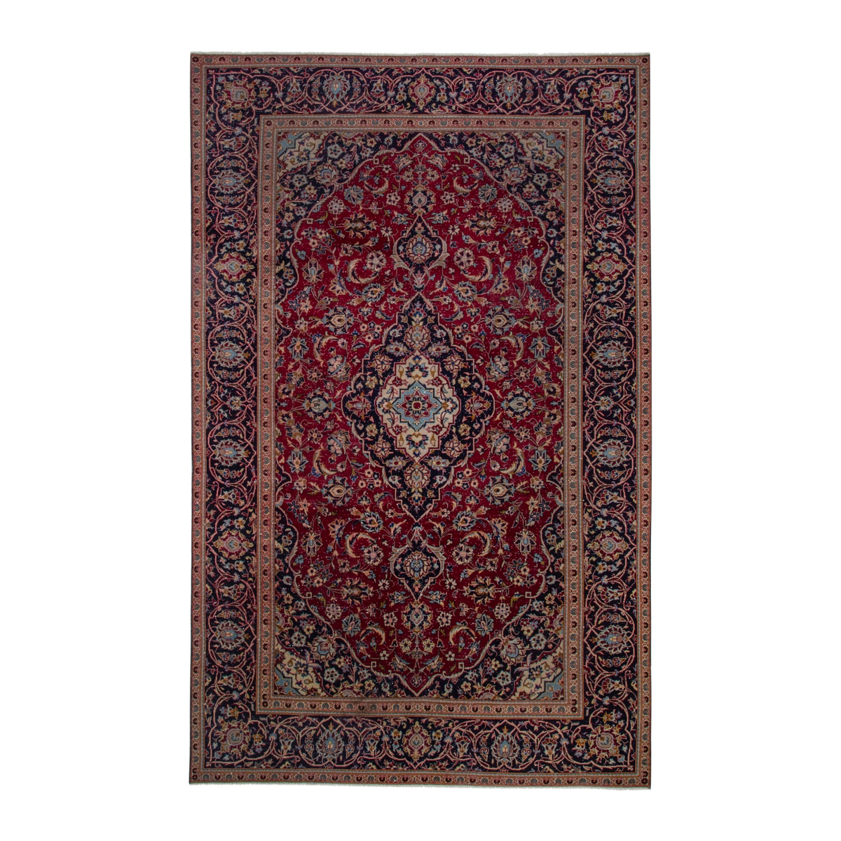 Persian Kashan oversized rug in burgundy and dark blue, 6'5" x 10'6"