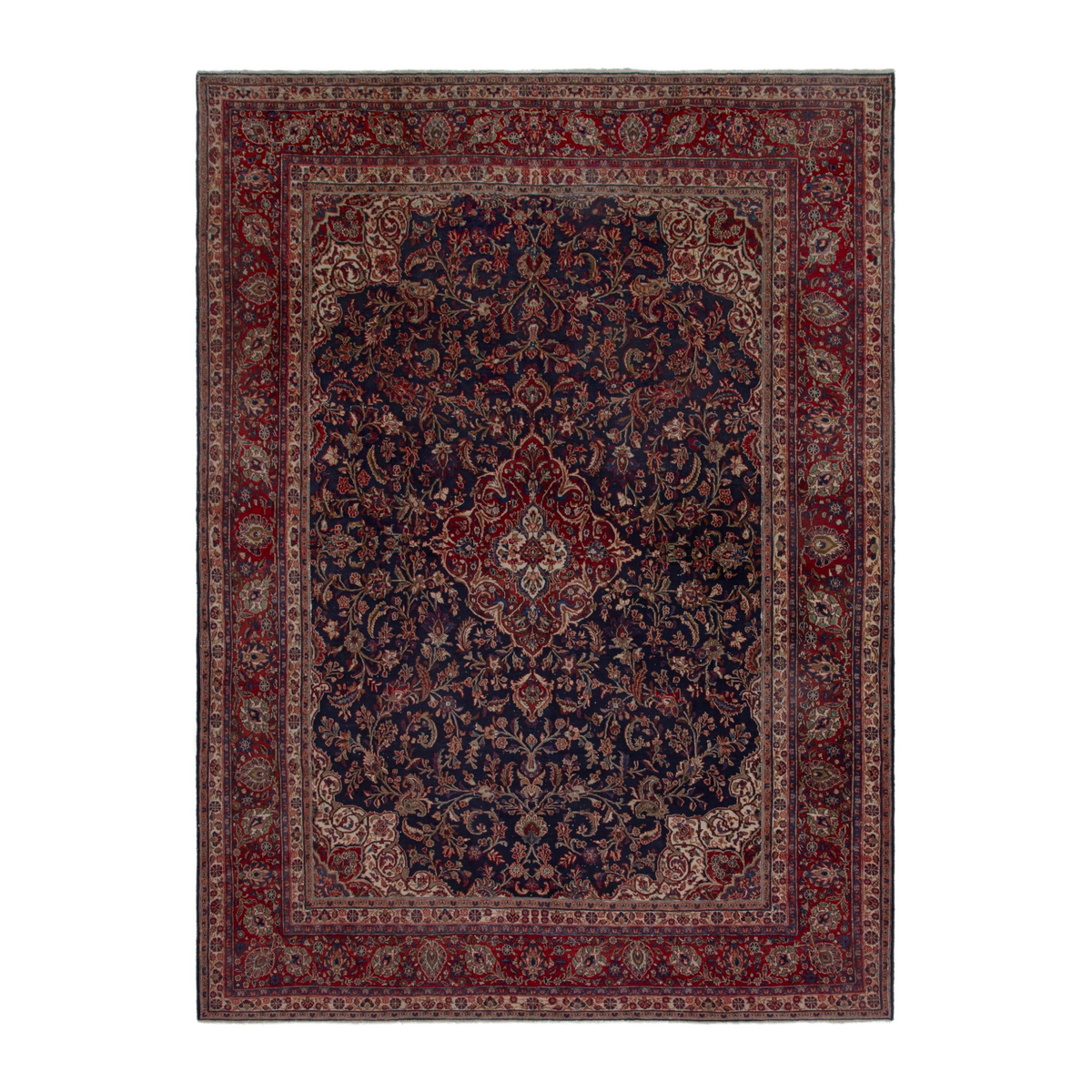 Persian Hamedan oversized rug in navy and burgundy, 8'10" x 12'3"