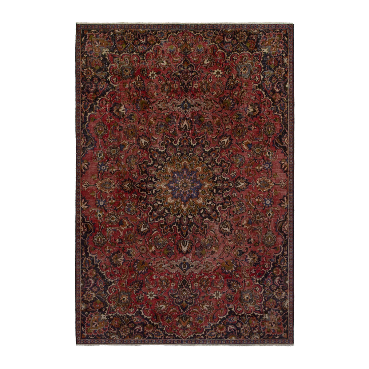 Persian Mashhad area rug in deep red and dark brown, 6'11" x 10'5"