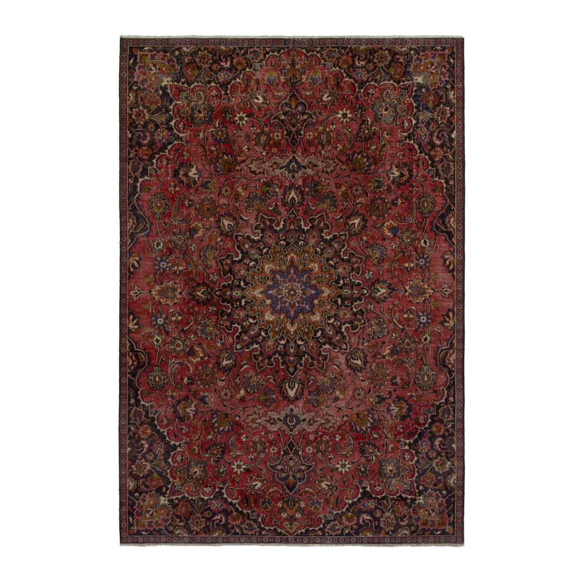 Persian Mashhad area rug in deep red and dark brown, 6'11" x 10'5"
