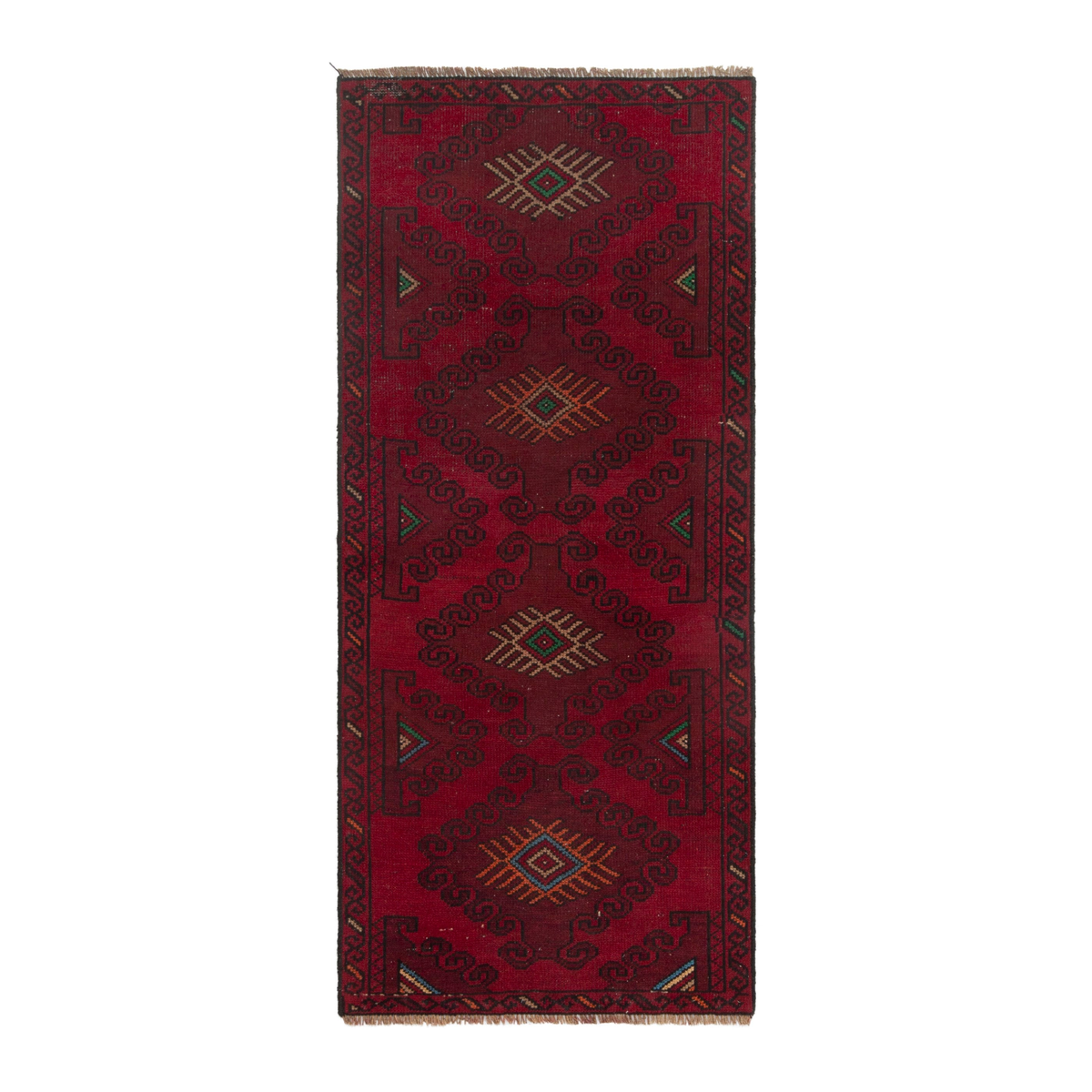 Persian Baluch accent rug in deep red and burgundy, 2'6" x 5'9"