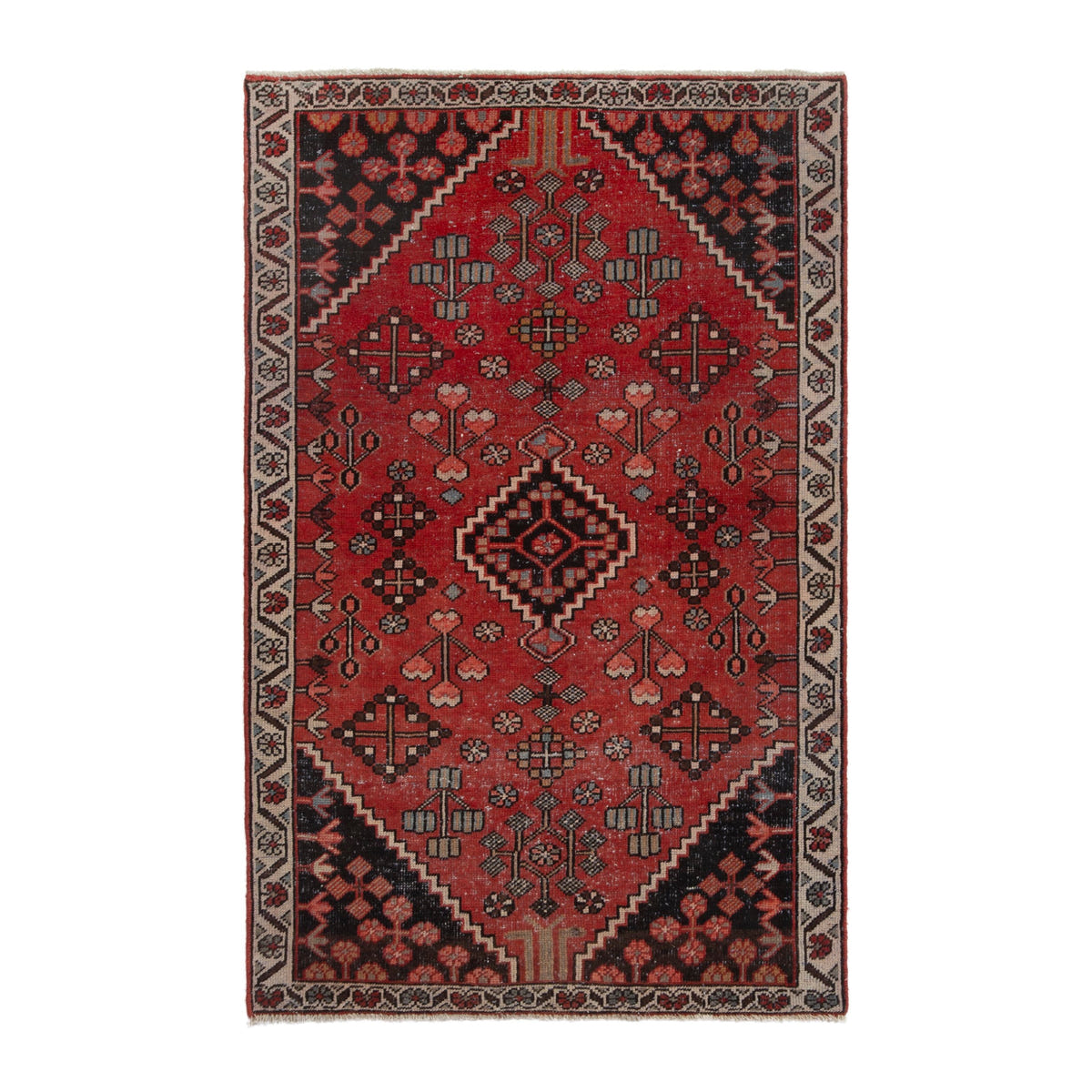 Persian Hamedan area rug in deep red and burgundy, 4'3" x 6'7"
