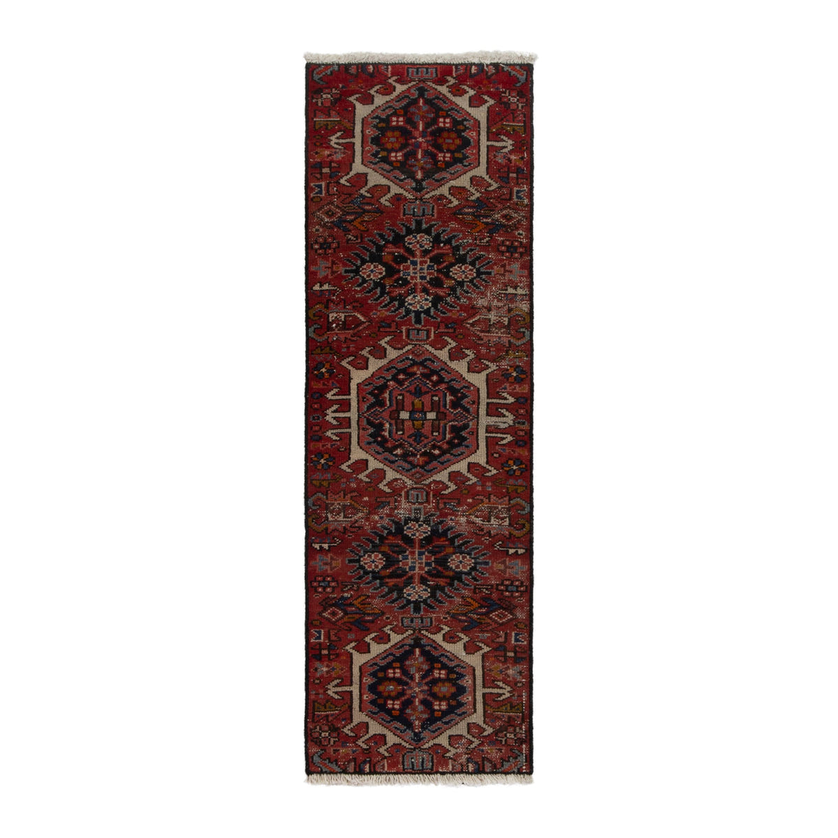 Persian Gharajeh accent rug in burgundy and deep red, 1'6" x 4'7"