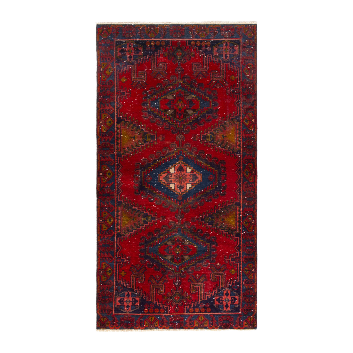 Persian Vist area rug in deep red and dark blue, 3'7" x 6'11"