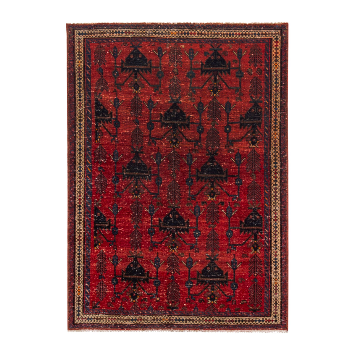 Persian Sirjan accent rug in deep red and black, 3'7" x 4'9"