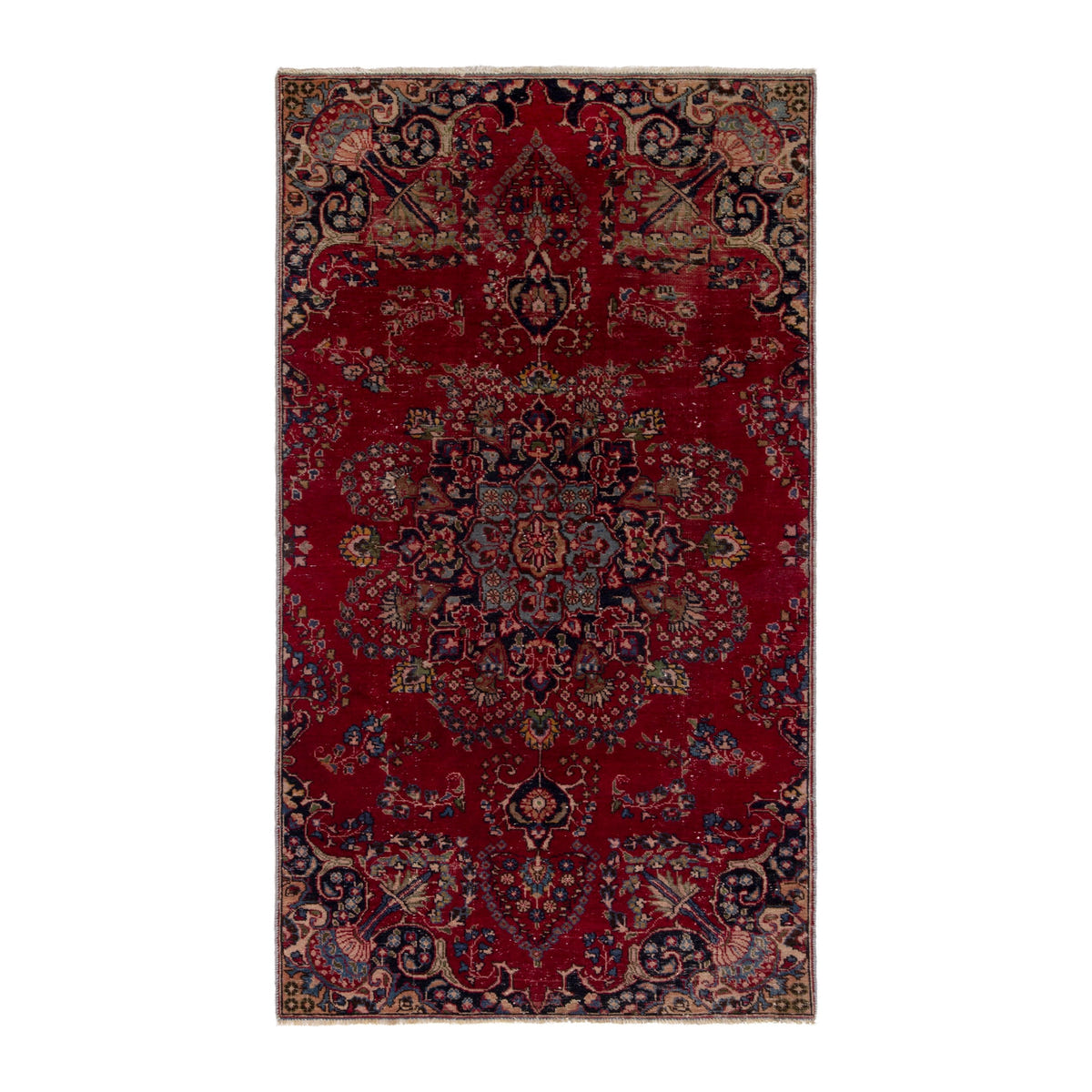Persian Sabzevar area rug in deep red and navy, 4' x 7'3"
