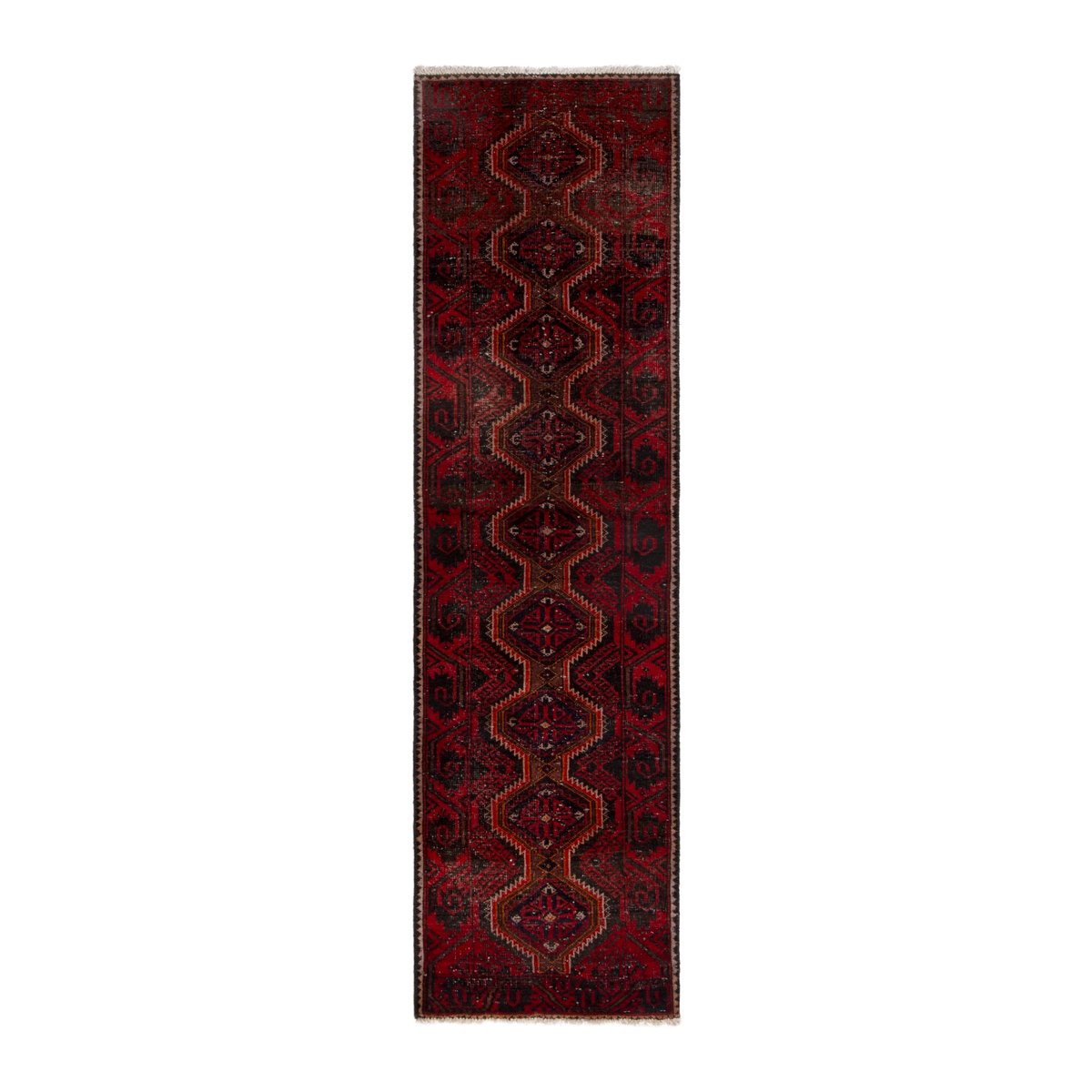 Persian Baluch runner rug in burgundy and deep red, 1'11" x 7'1"