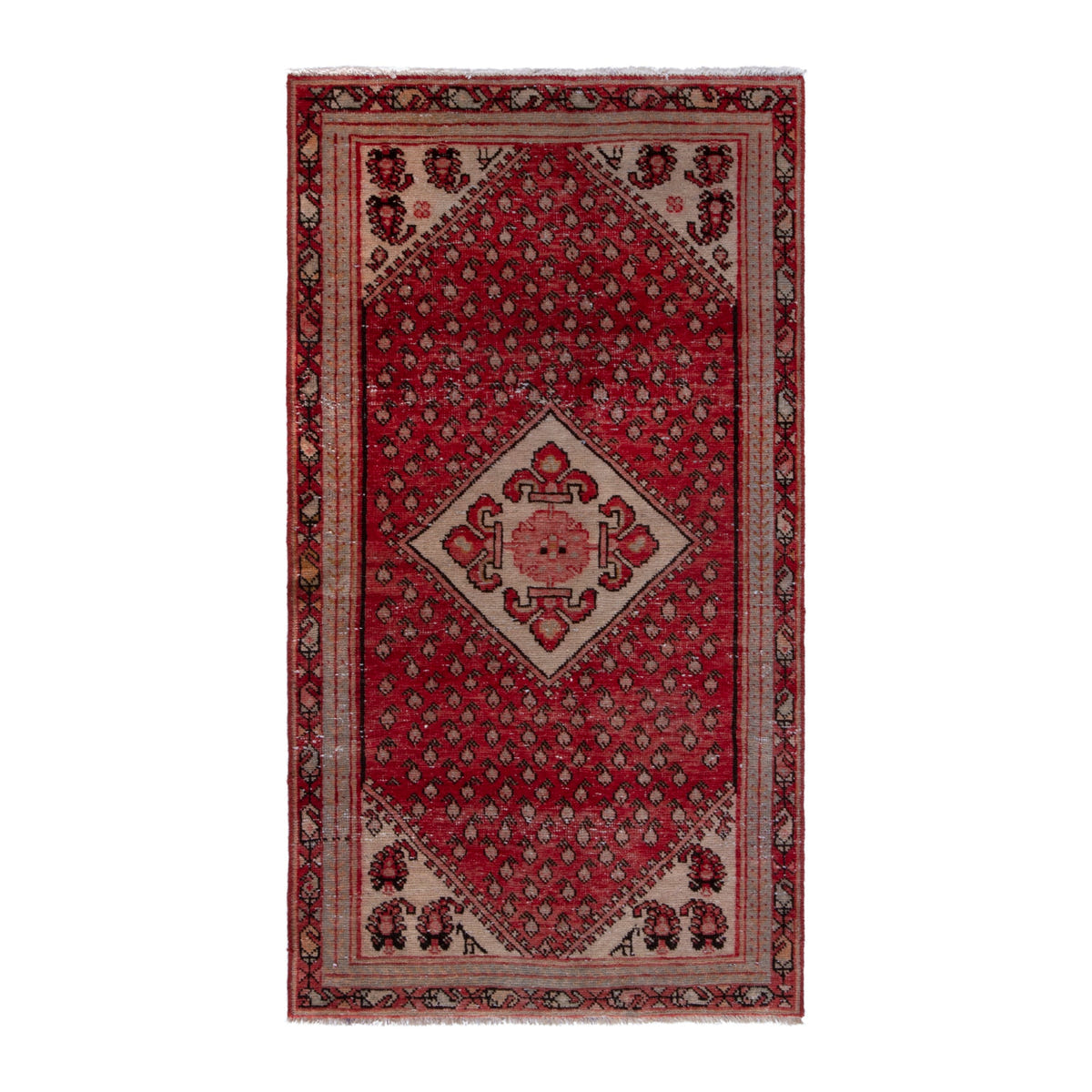 Persian Botteh accent rug in deep red and burgundy, 2'10" x 5'6"