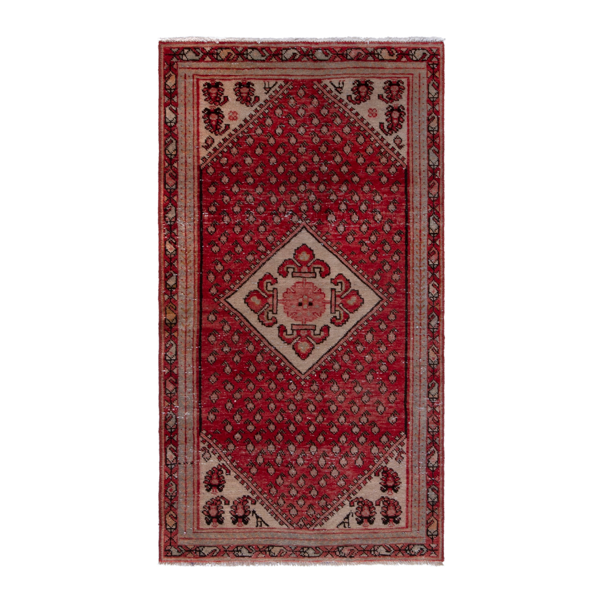 Persian Botteh accent rug in deep red and burgundy, 2'10" x 5'6"