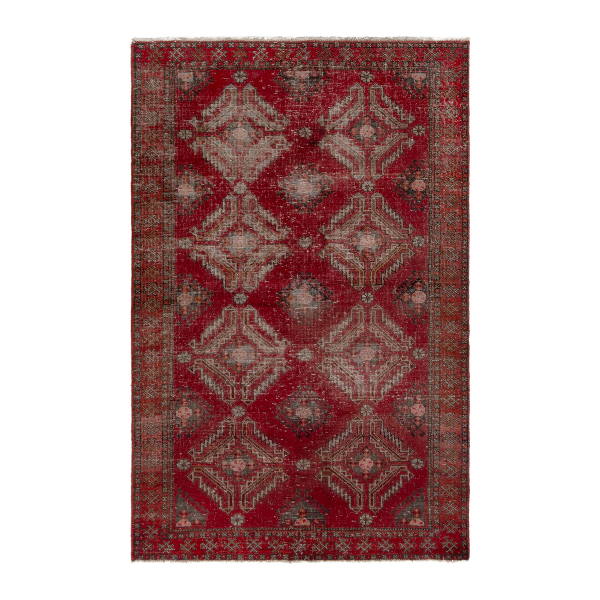 Persian Baluch accent rug in faded red and dusty rose, 3'10" x 6'4"