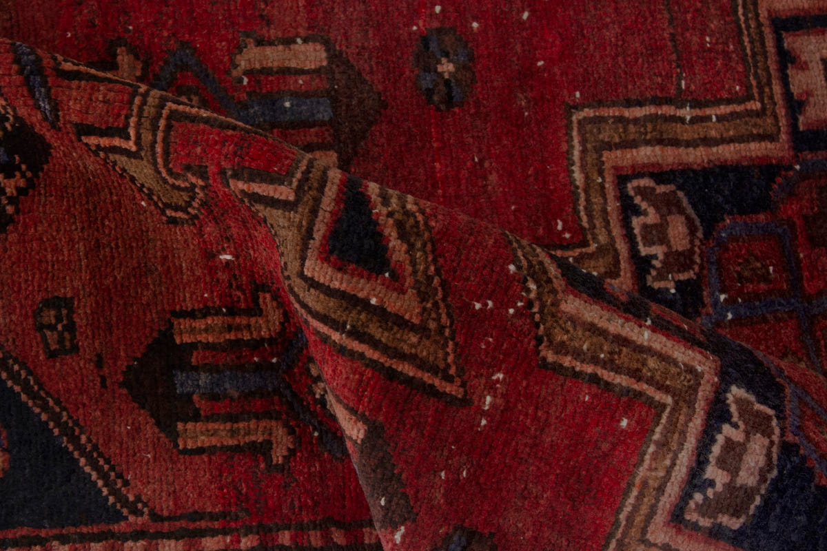 Persian Zanjan runner rug in deep red and navy, view 17 of 18
