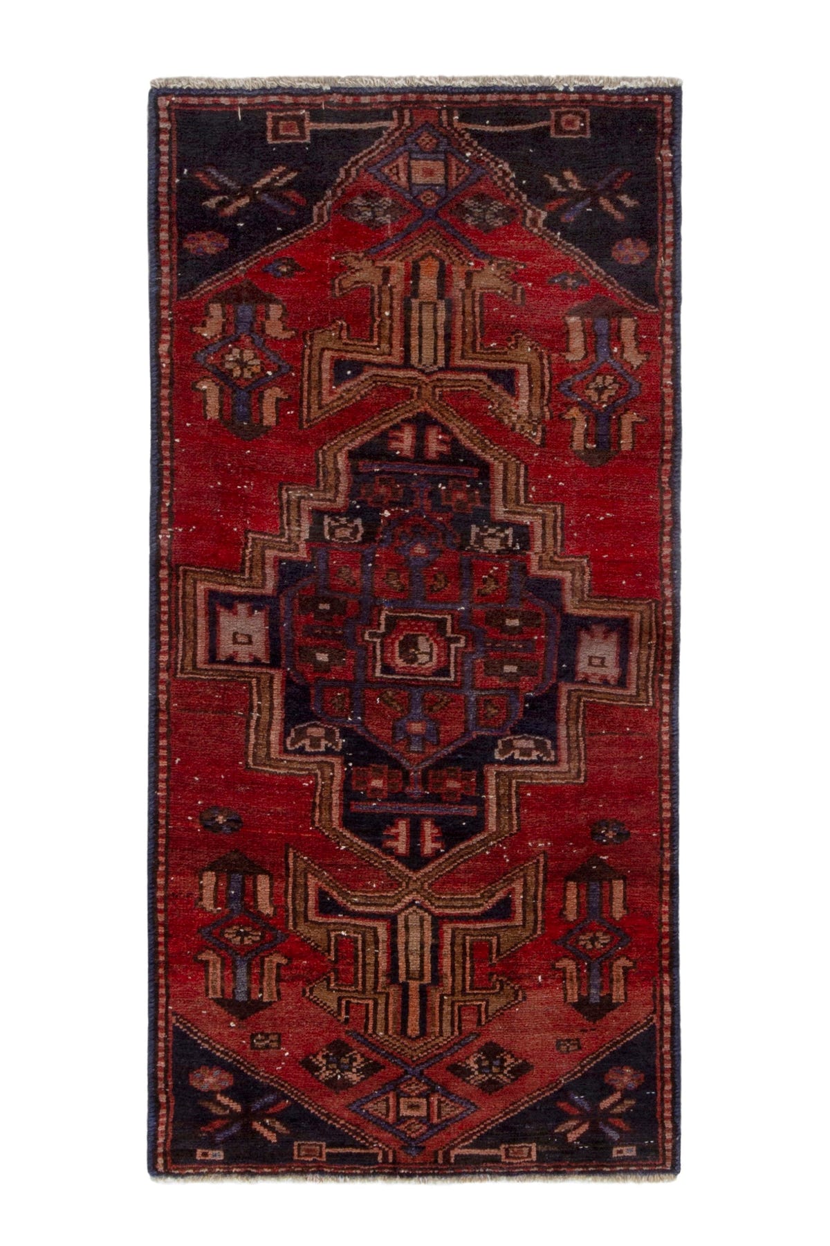 Persian Zanjan runner rug in deep red and navy, view 2 of 18