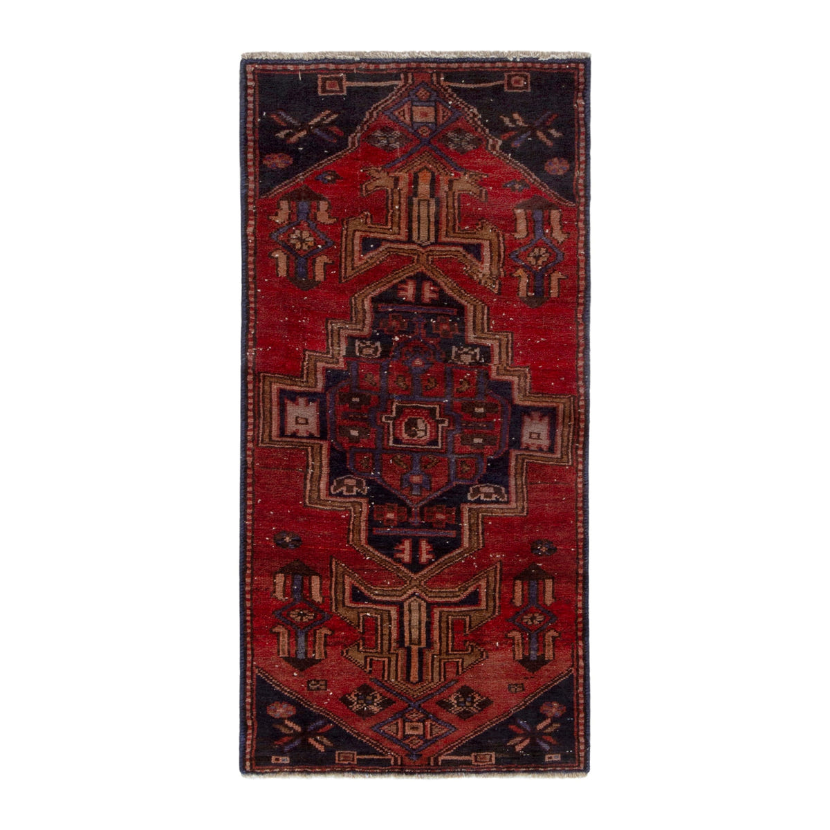 Persian Zanjan runner rug in deep red and navy, 2'2" x 4'9"