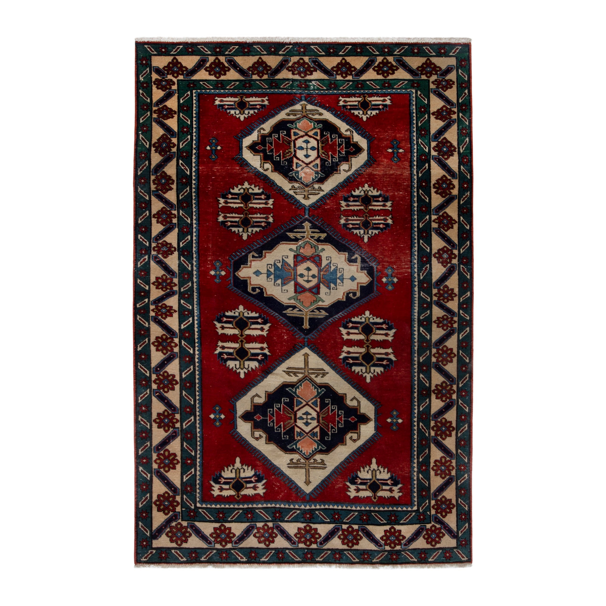 Persian Ghoochan area rug in deep red and cream, 4'5" x 6'9"