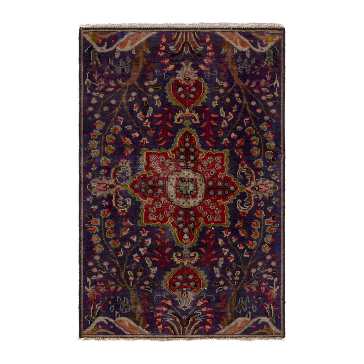 Persian Tabriz accent rug in navy and deep red, 2'5" x 3'8"
