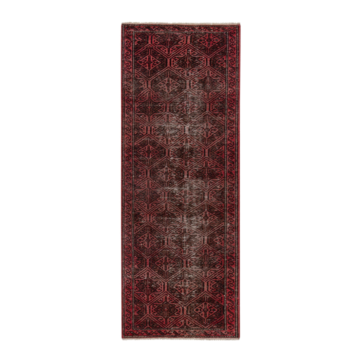 Persian Baluch accent rug in charcoal and burgundy, 2'2" x 5'3"